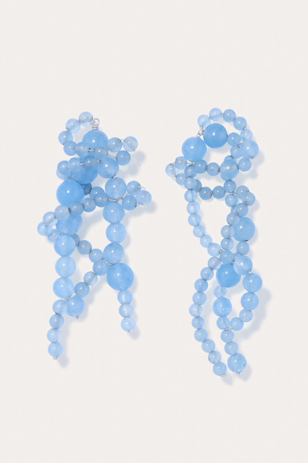 Completed Works Floe blue lace agate bead earrings handcrafted in recycled sterling silver with a polished silver finish at Alas Eius