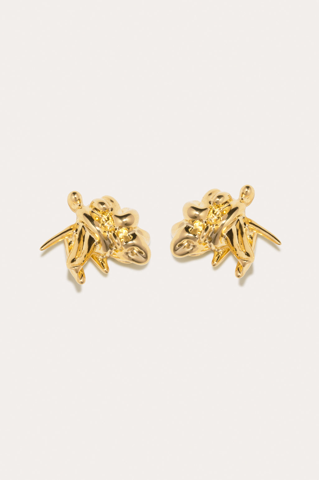 Completed Works Notsobig General Strike gold plated earrings handcrafted in recycled brass with 18ct yellow gold finish and silver posts at Alas Eius