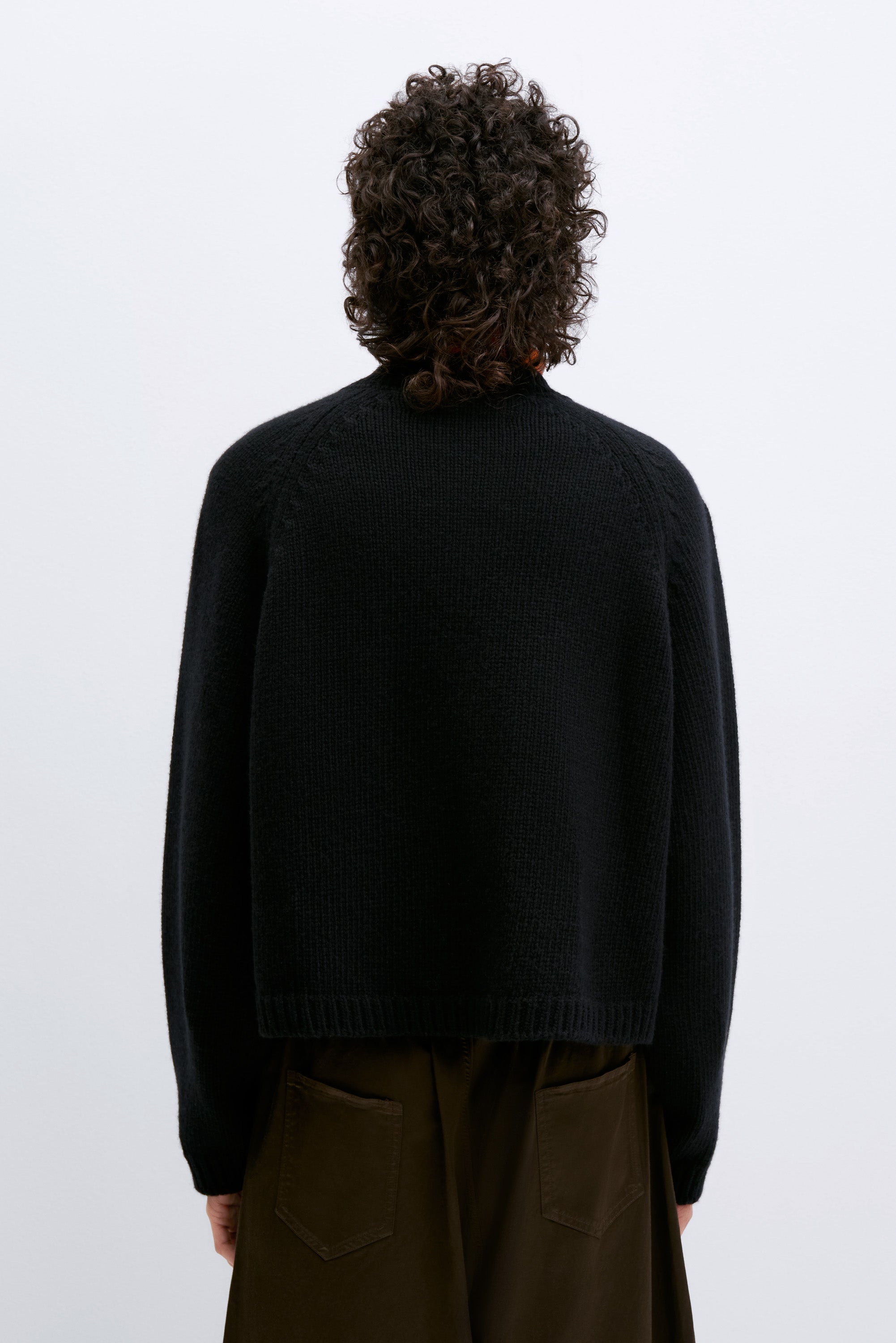 Black Merino Wool Stitched Cardigan