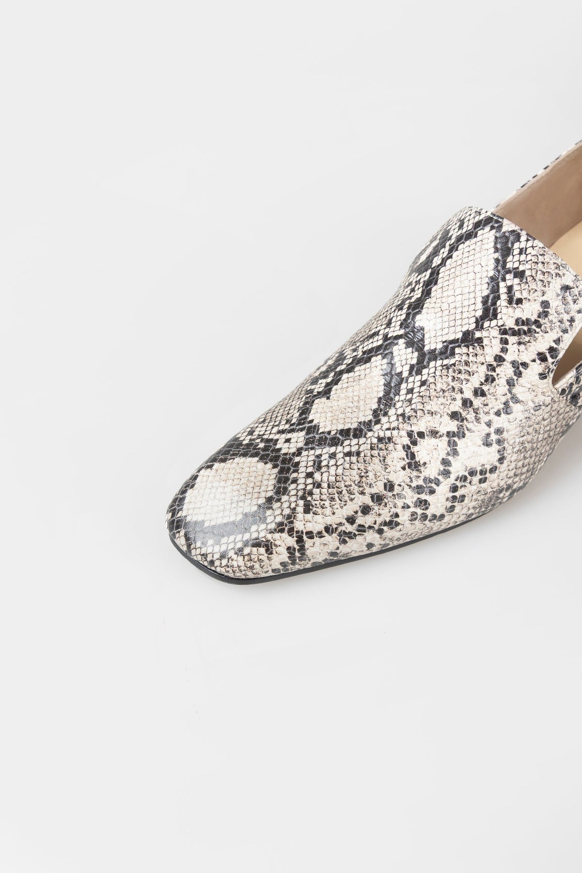 Cream Snake Heeled Loafer
