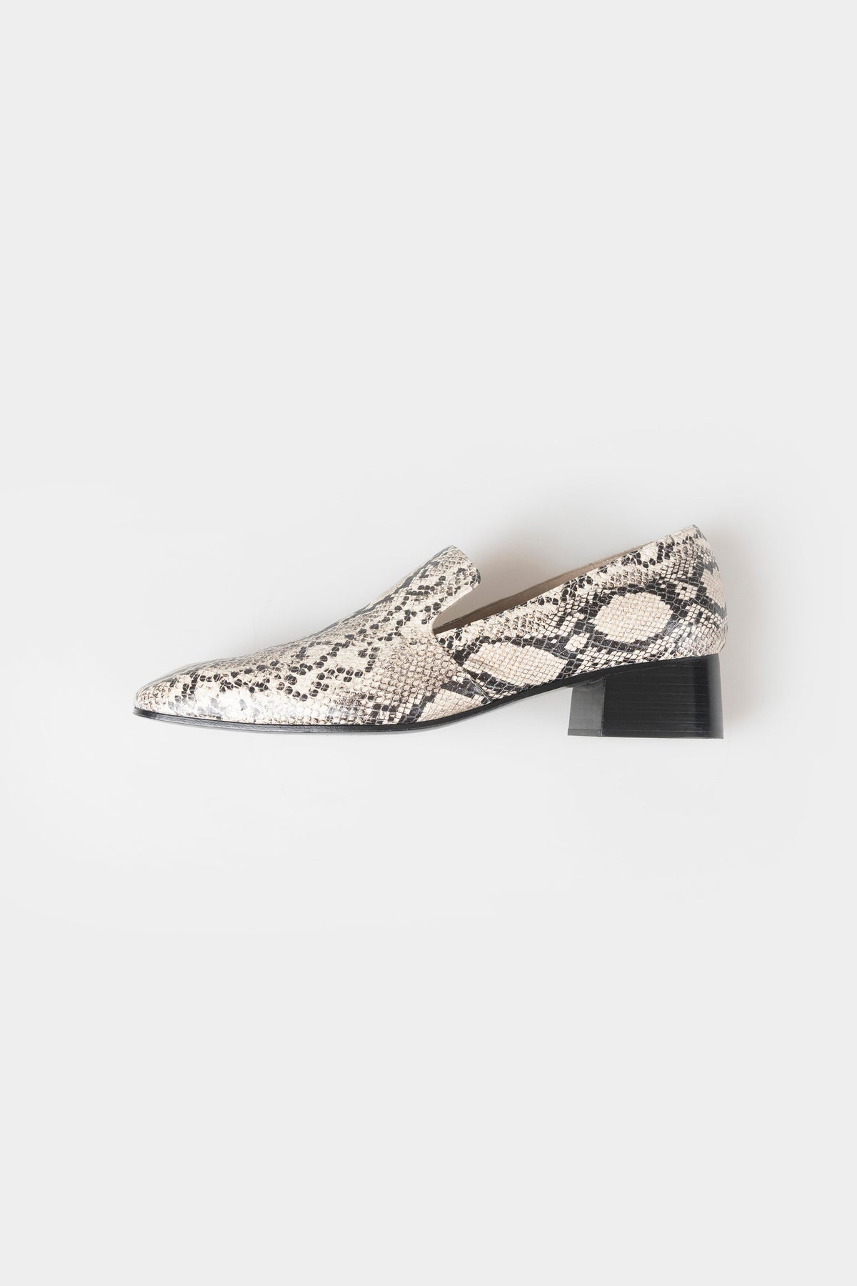 Cream Snake Heeled Loafer