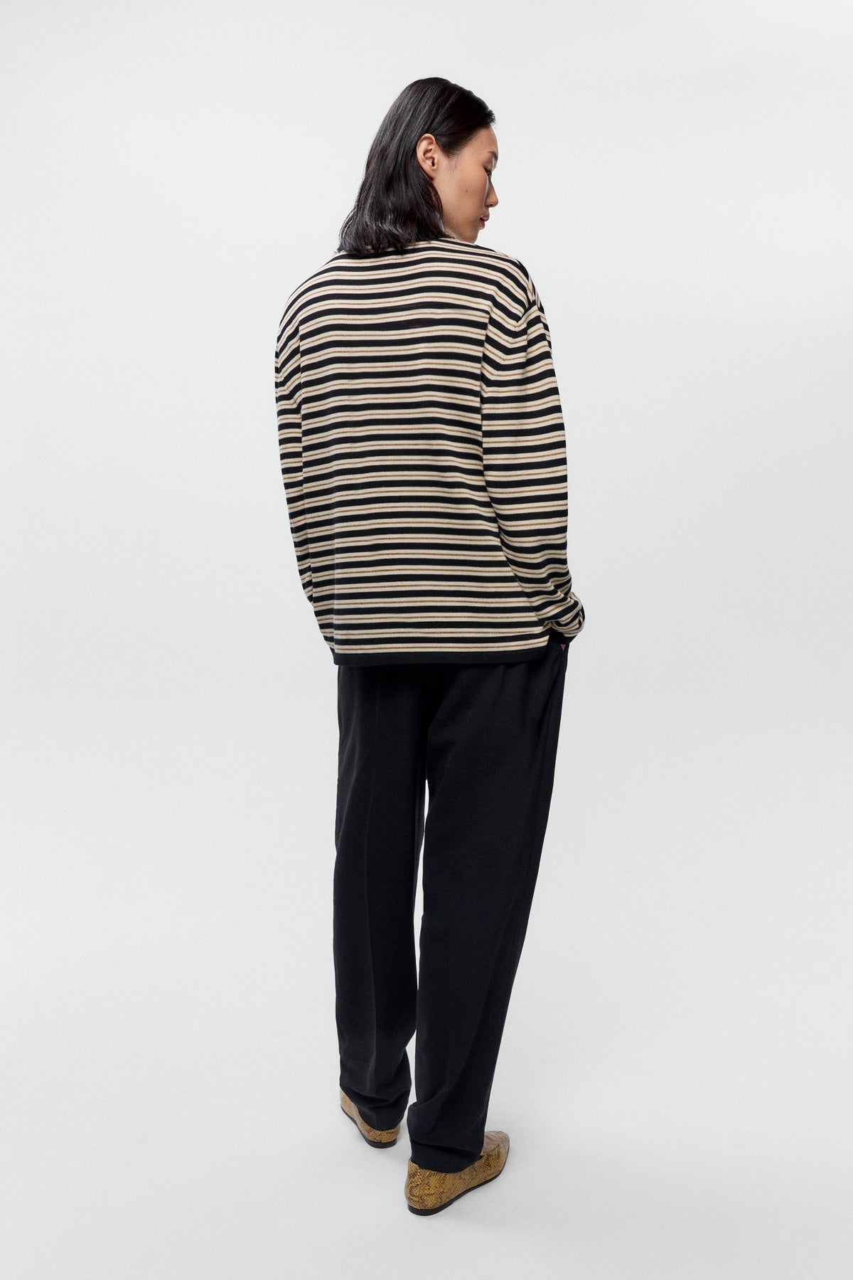 Black Organic Cotton Striped Long Sleeve Tee