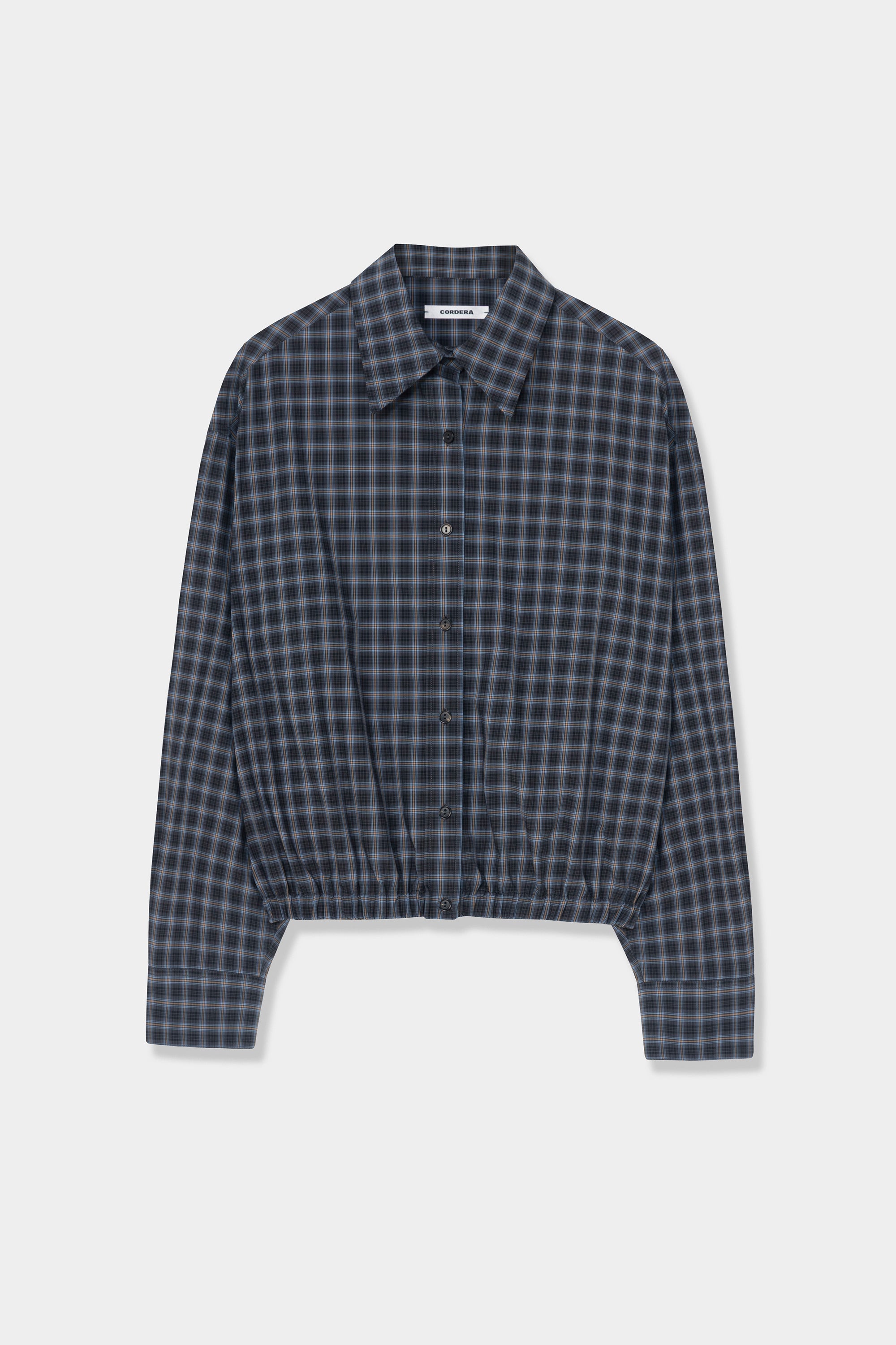 Navy And Orange Checked Bomber Shirt