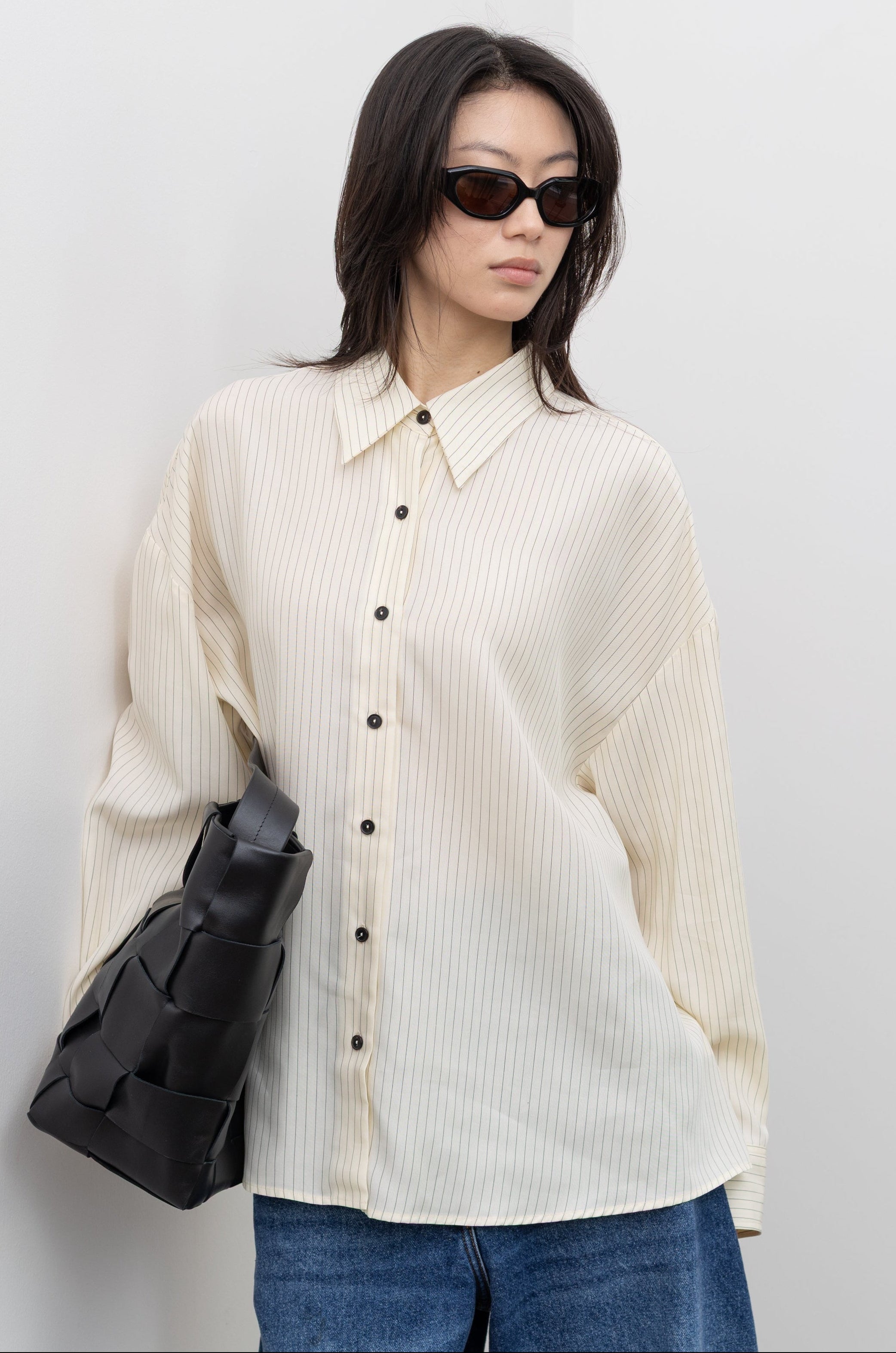 Cordera striped oversized blouse featuring a modern loose-fit silhouette and elevated everyday women's clothing at Alas Eius