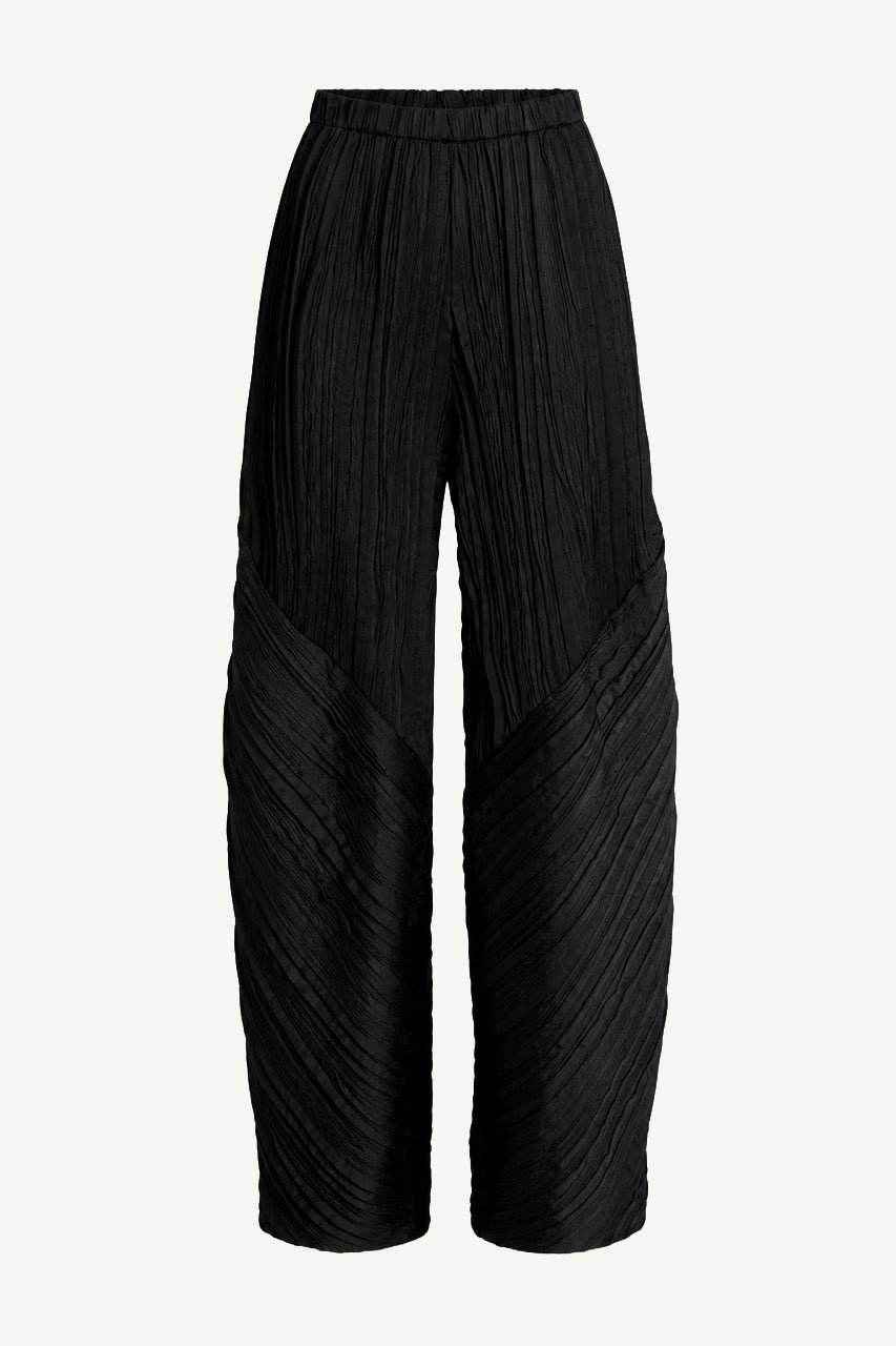 Black Satin Plisse Danika Pant