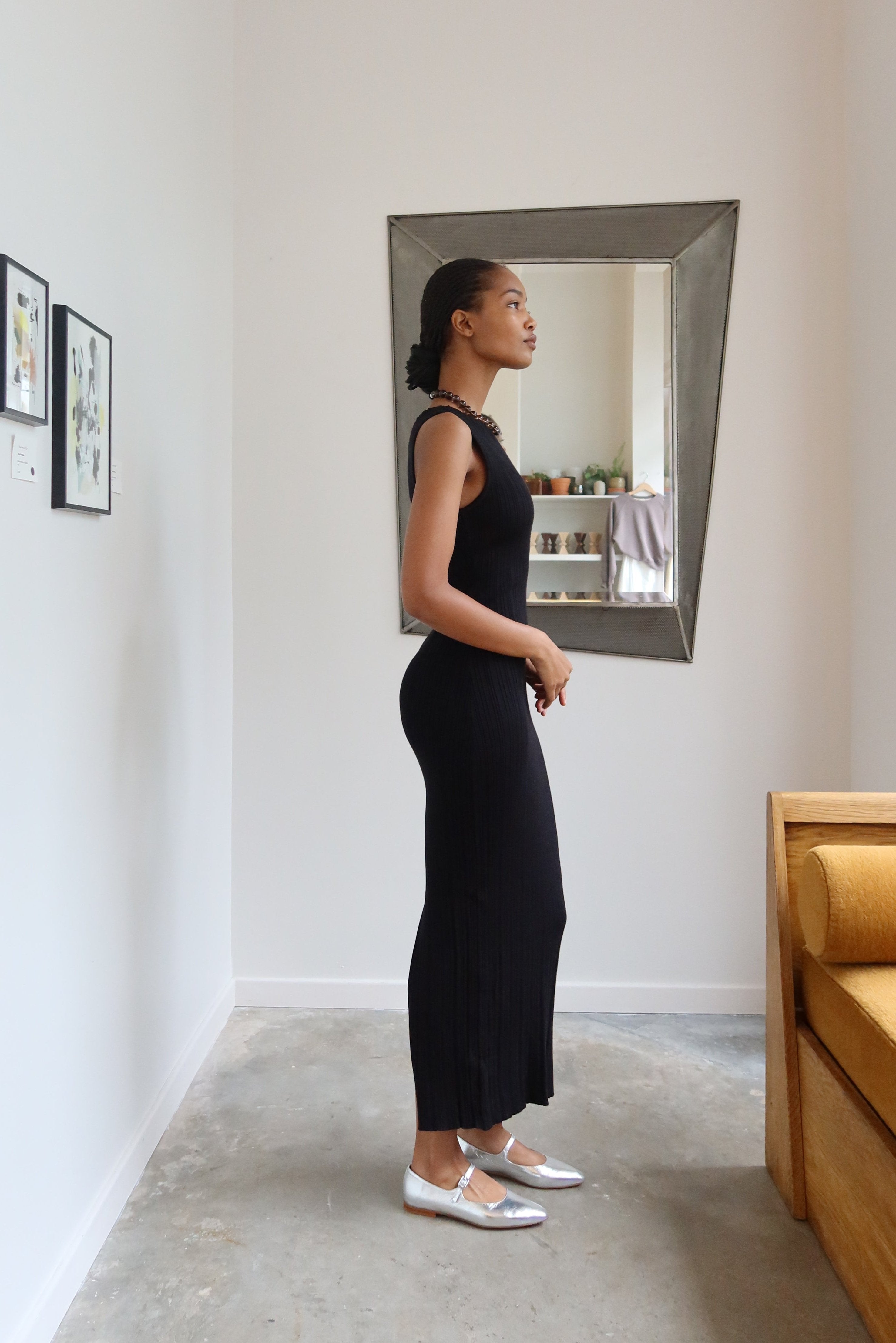 Black Fitted Ribbed Knit Maxi Dress