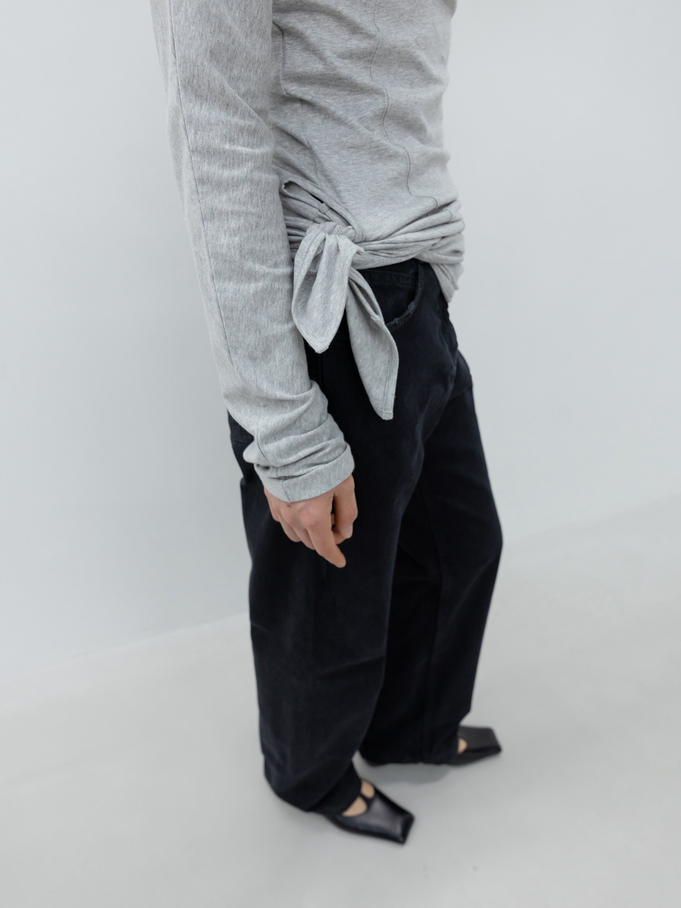 Gray Wrap Long-Sleeve T-Shirt by Low Classic, versatile fitted cotton layer for trousers and denim at Alas Eius