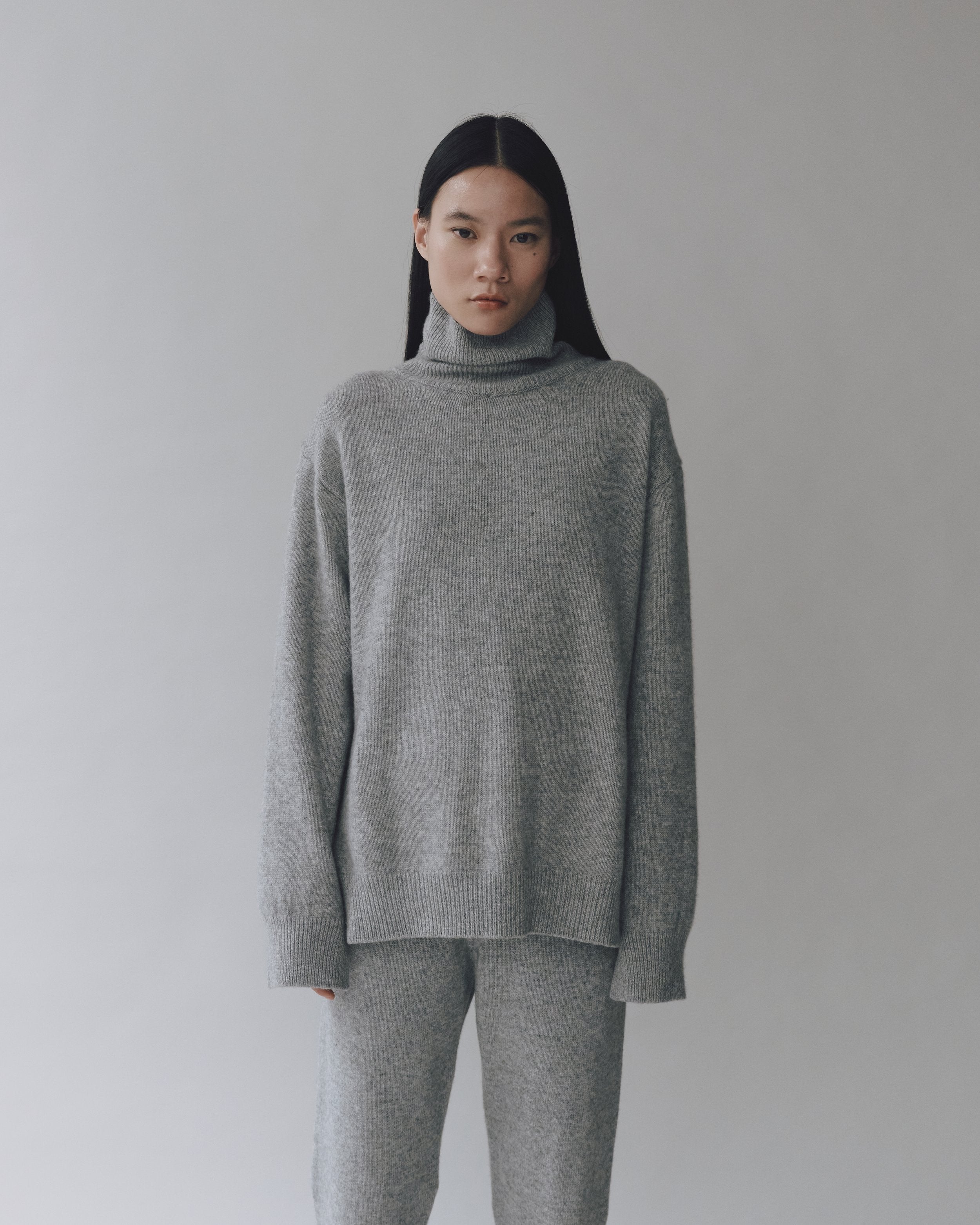 Gray Cashmere Blend High Neck Knit