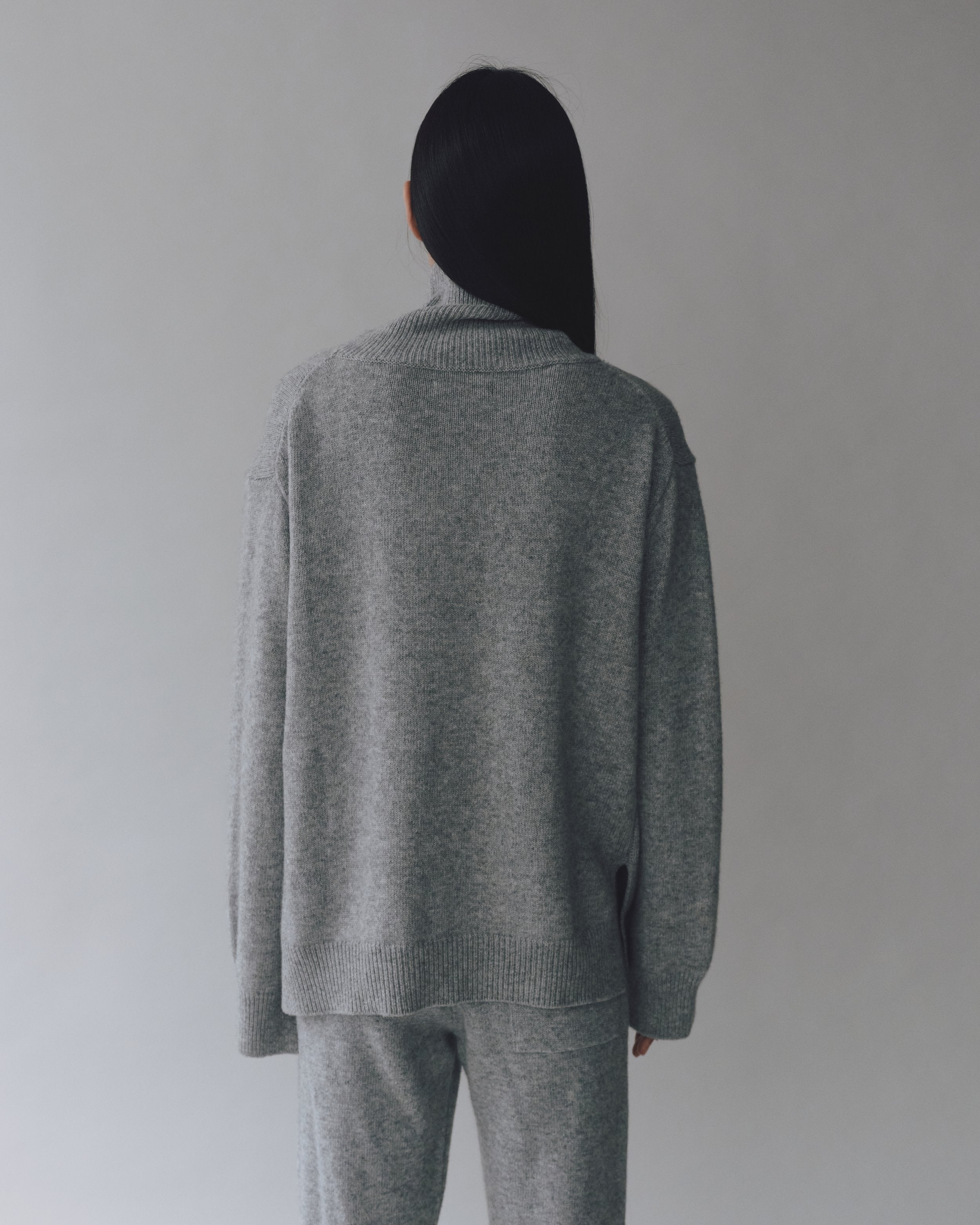 Gray Cashmere Blend High Neck Knit