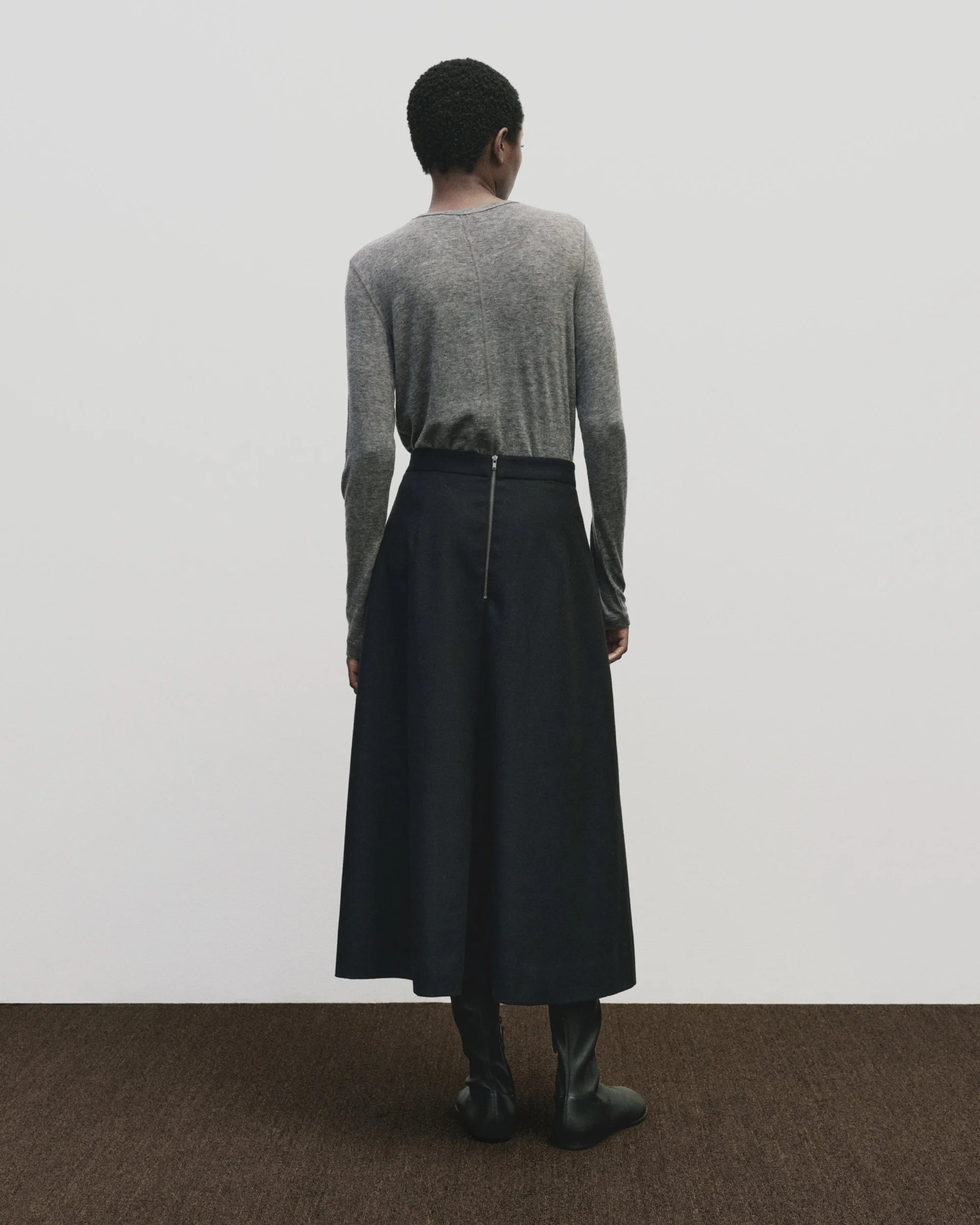 Heather Gray Wool Tencel Crew Neck Top