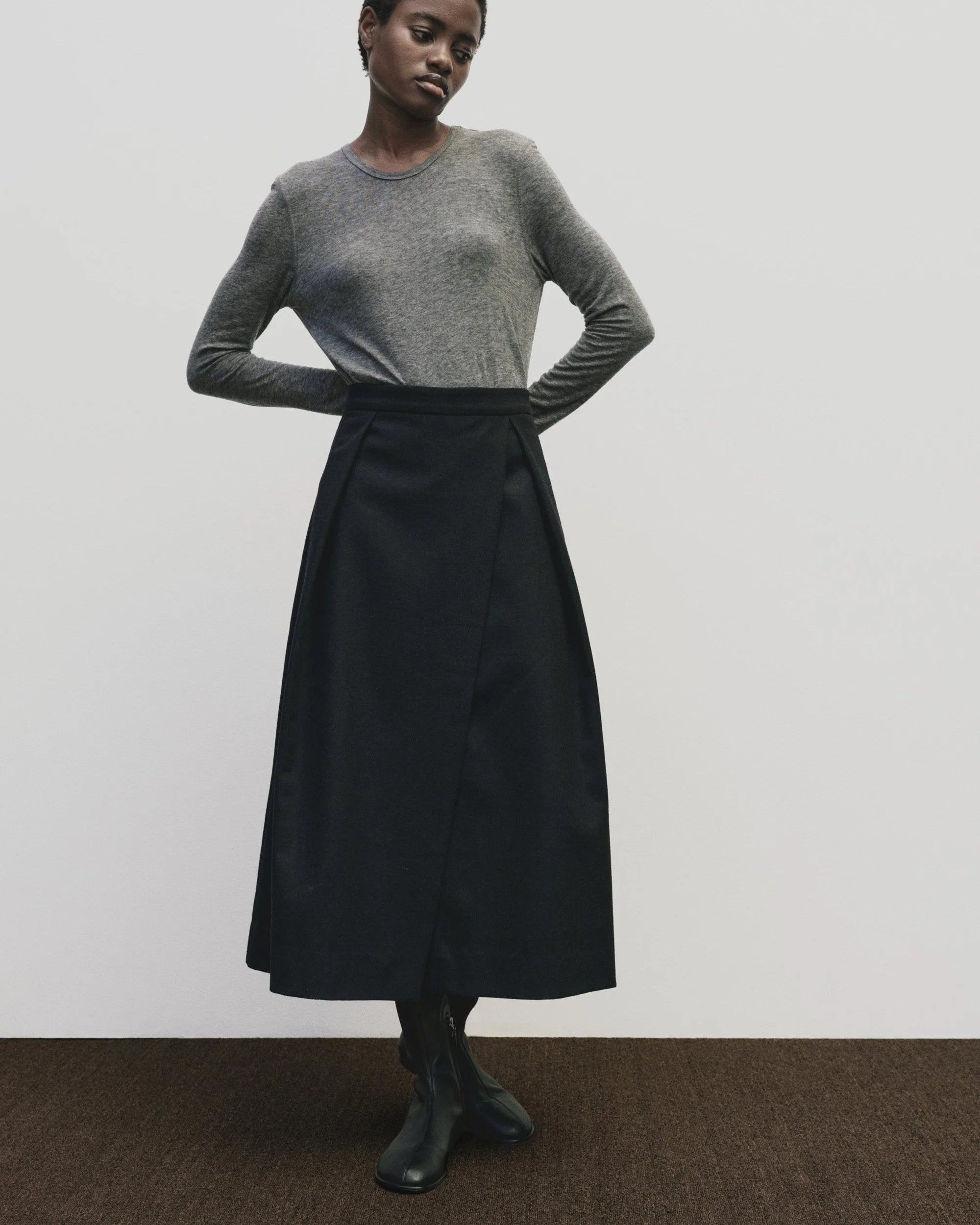 Heather Gray Wool Tencel Crew Neck Top