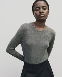 Heather Gray Wool Tencel Crew Neck Top