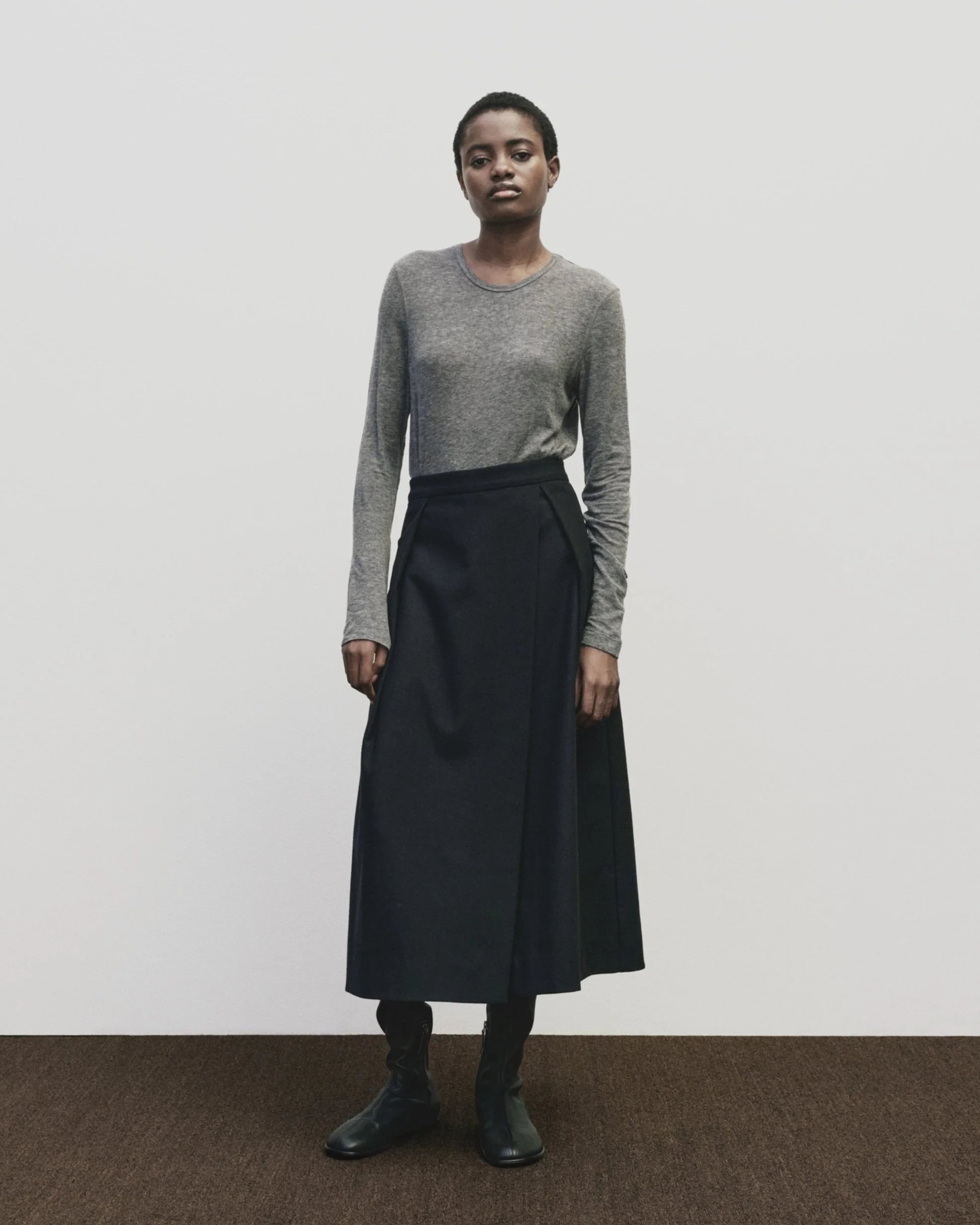 Heather Gray Wool Tencel Crew Neck Top