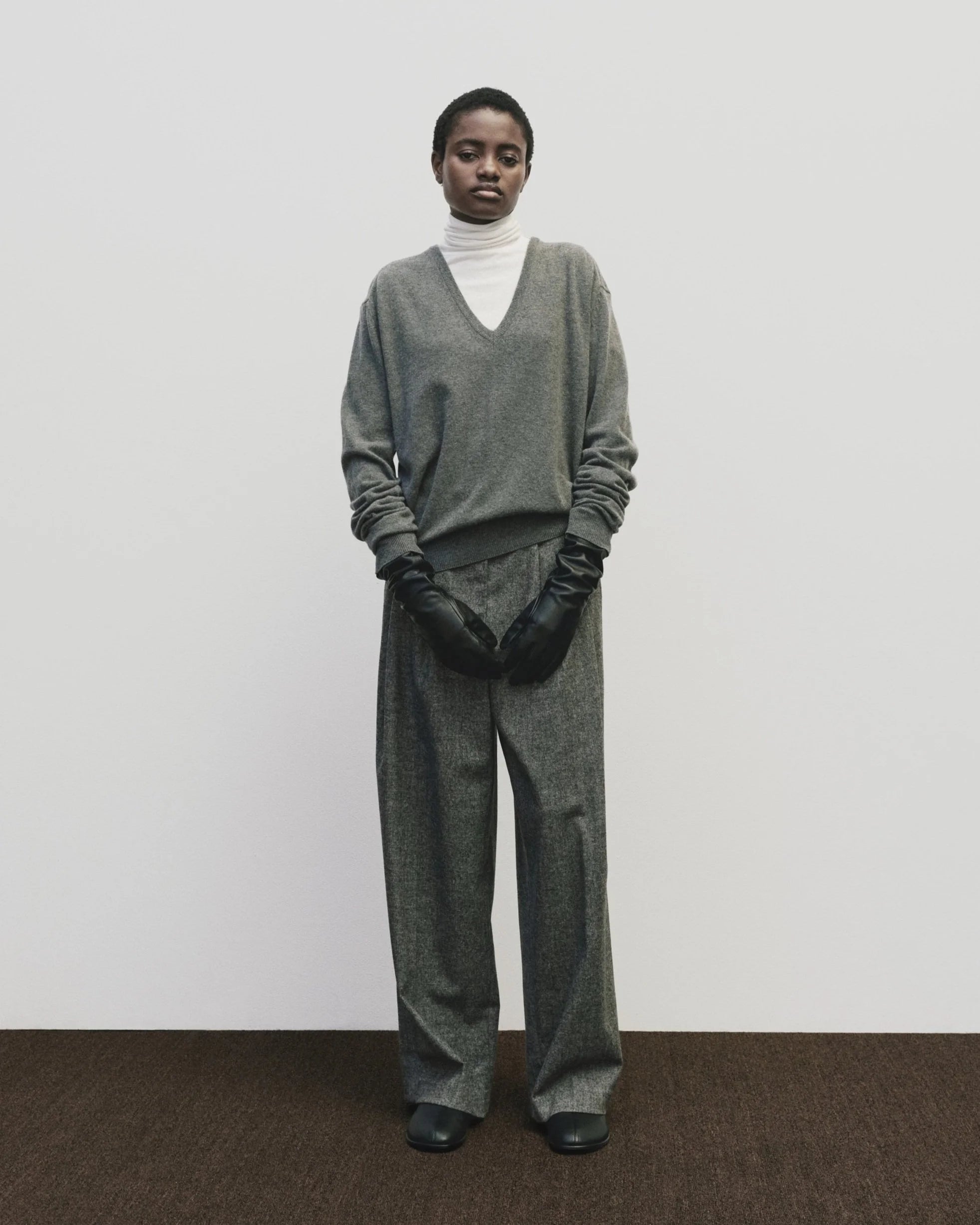 Gray Cashmere Blend V-Neck Knit