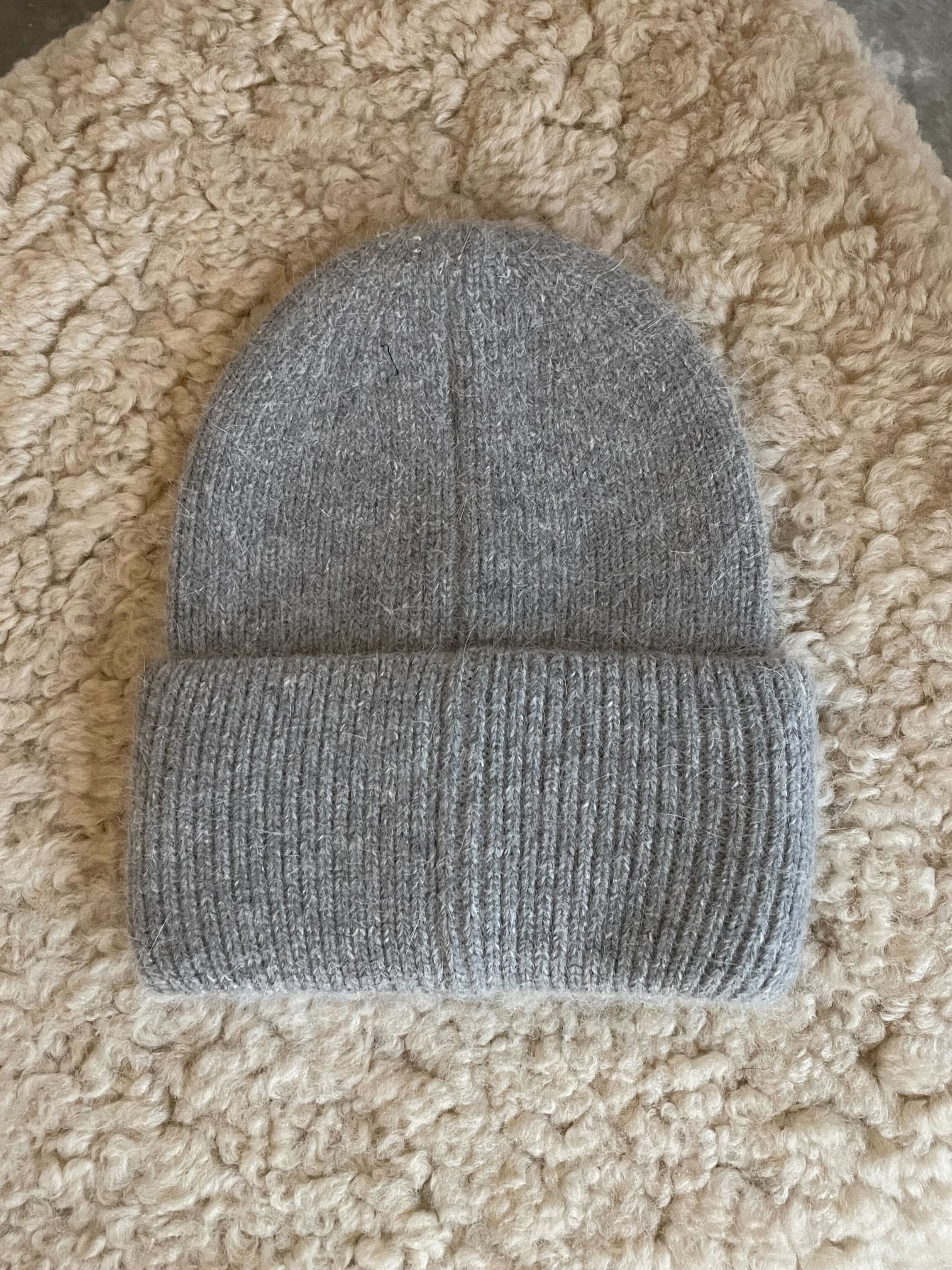 Grey Crystal Embellished Angora Beanie