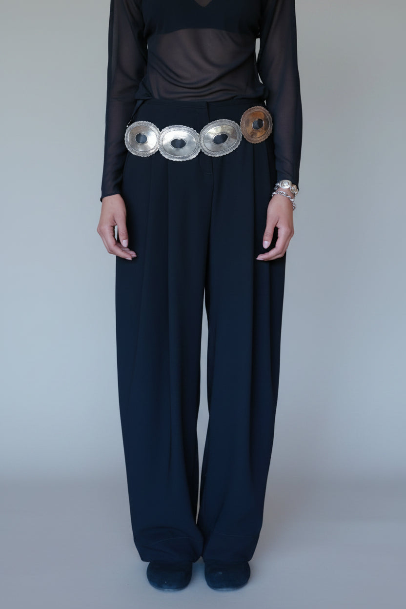 The Pleated Crepe Black Barrel Trouser