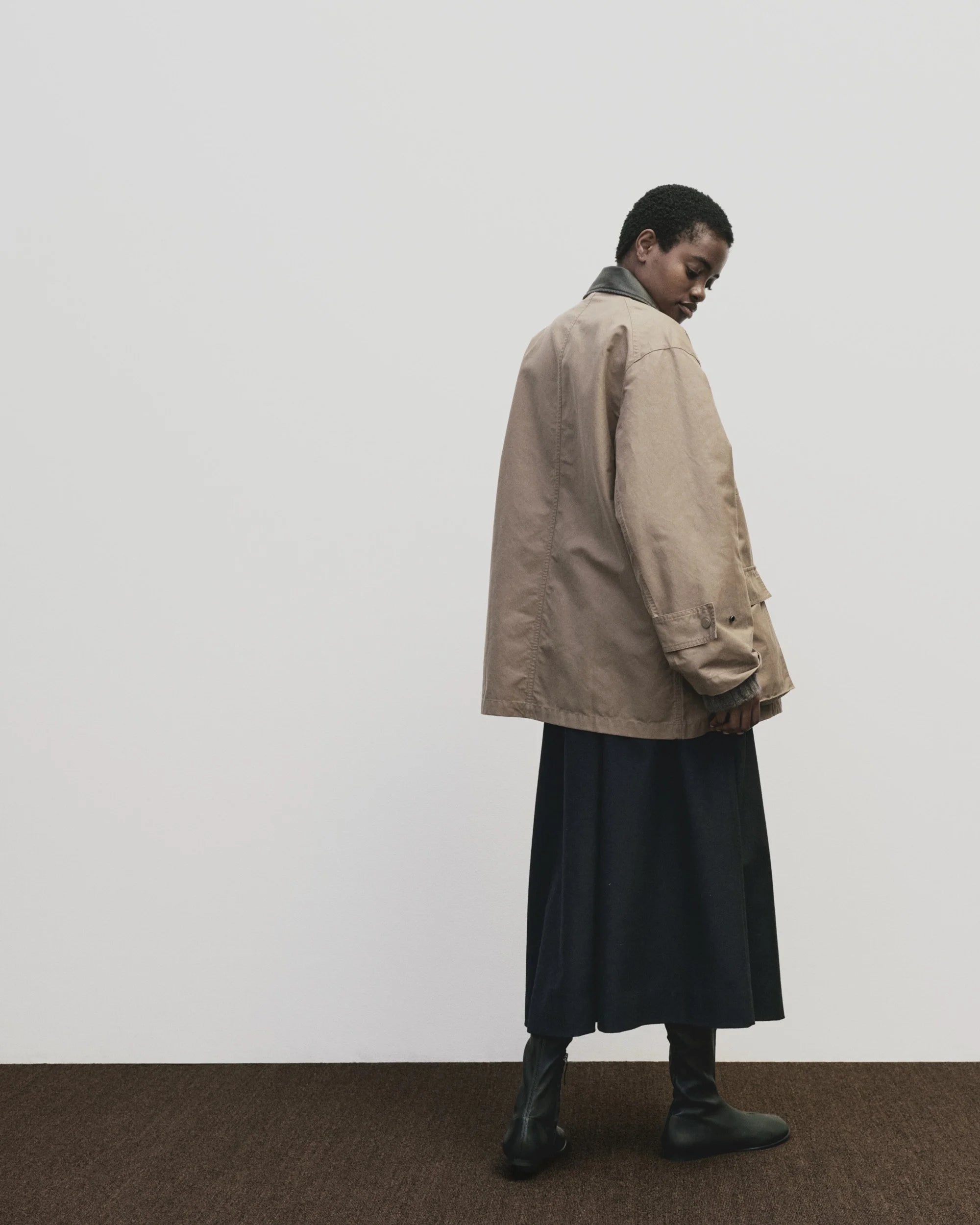 Dark Beige Contrast Collar Work Jacket