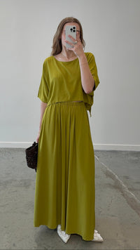 Green Rice Ochna Wide Leg Pant