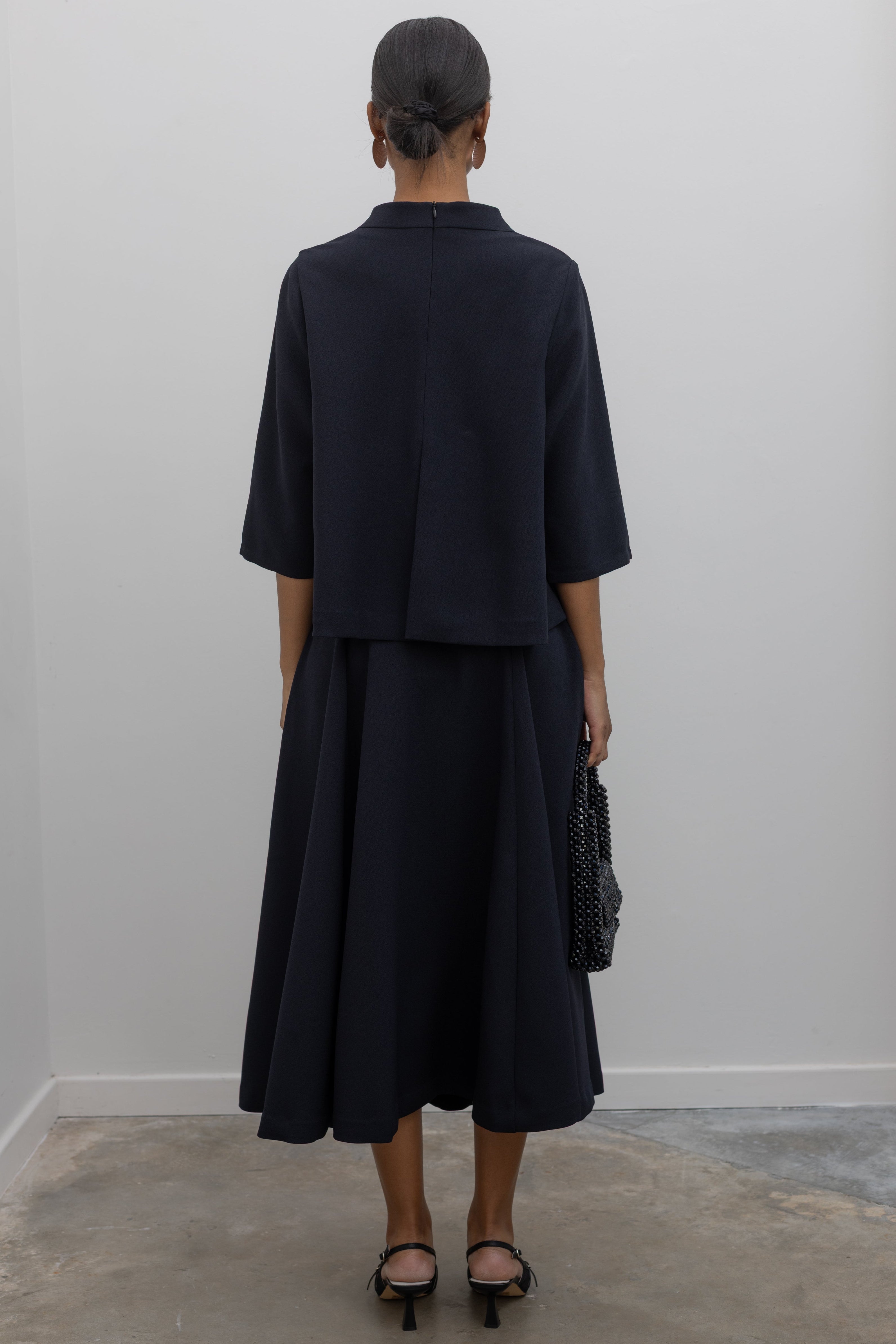 Deep Navy Panax High Rise Pocket Midi Skirt