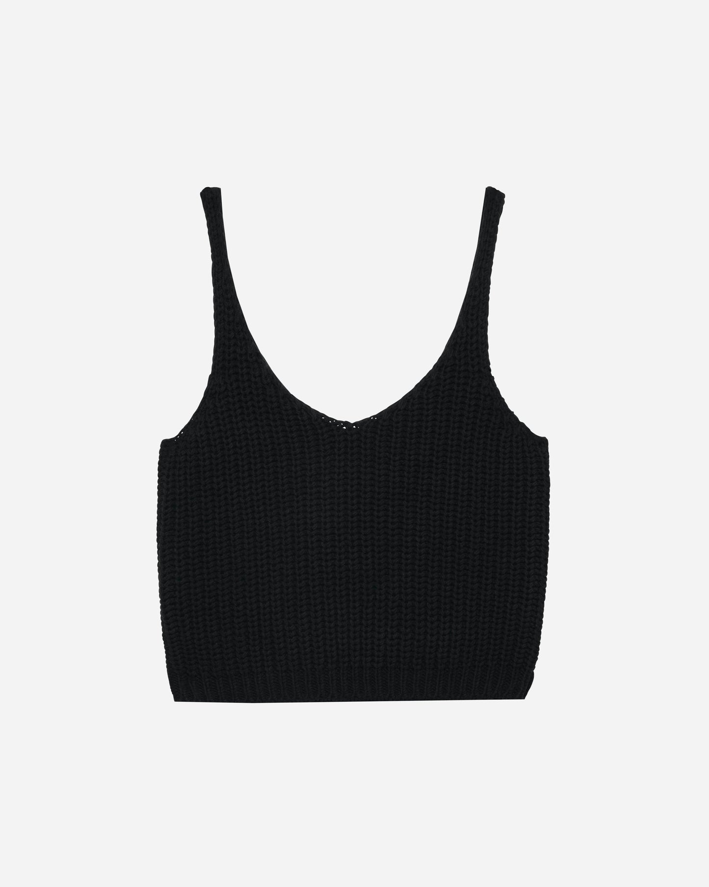 Black Cotton Knitted Tank Top