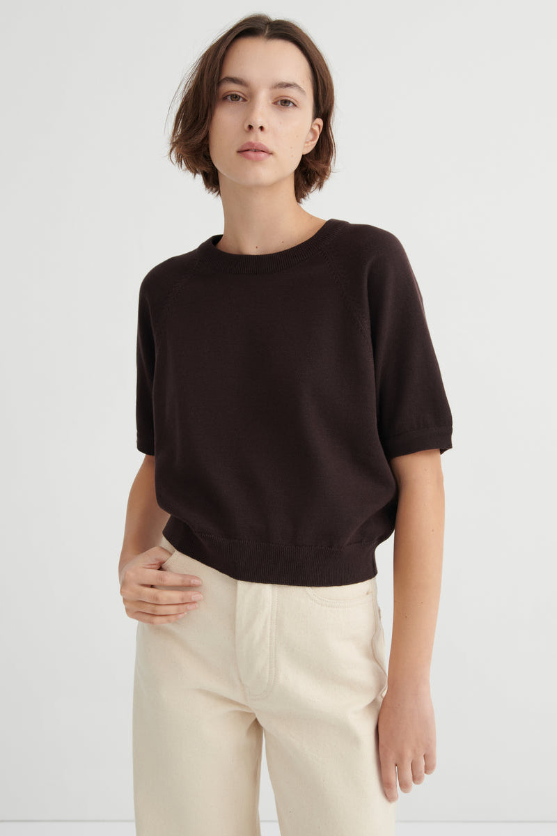 Kowtow Shoreline knitted tee in sable brown organic cotton