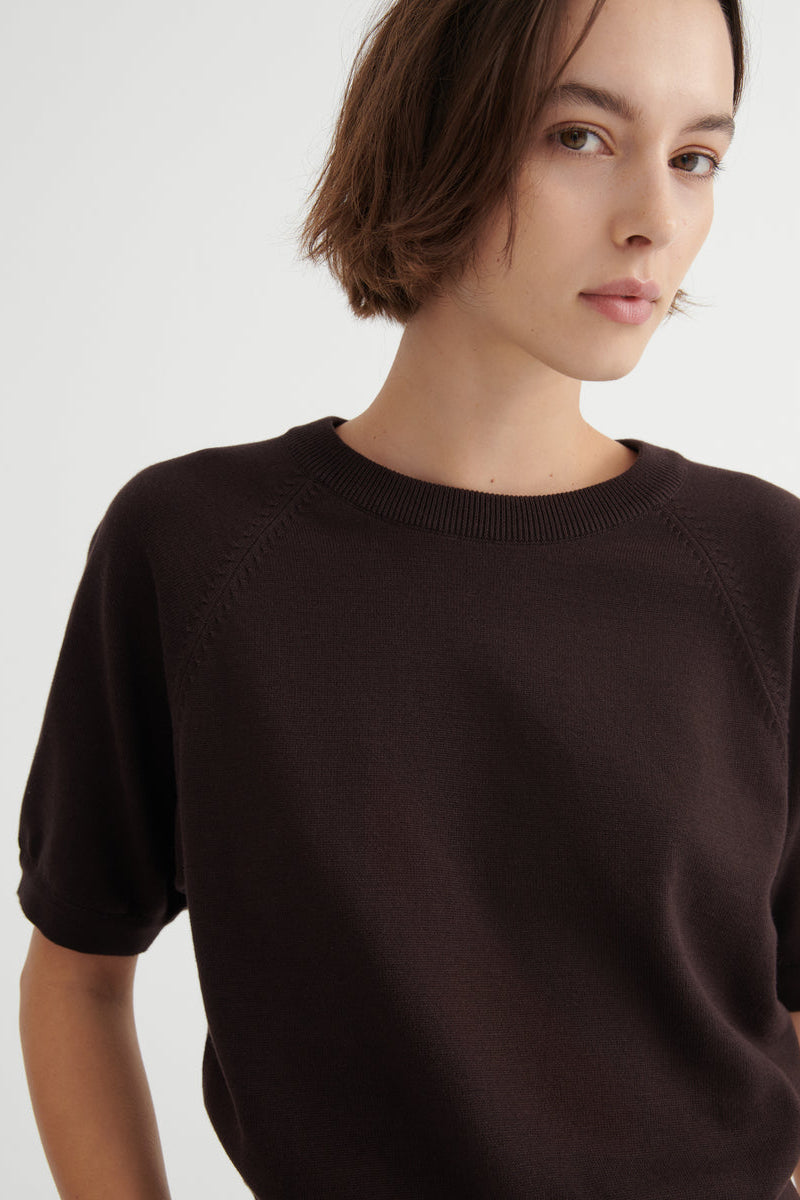 Kowtow Shoreline knitted tee in sable brown organic cotton