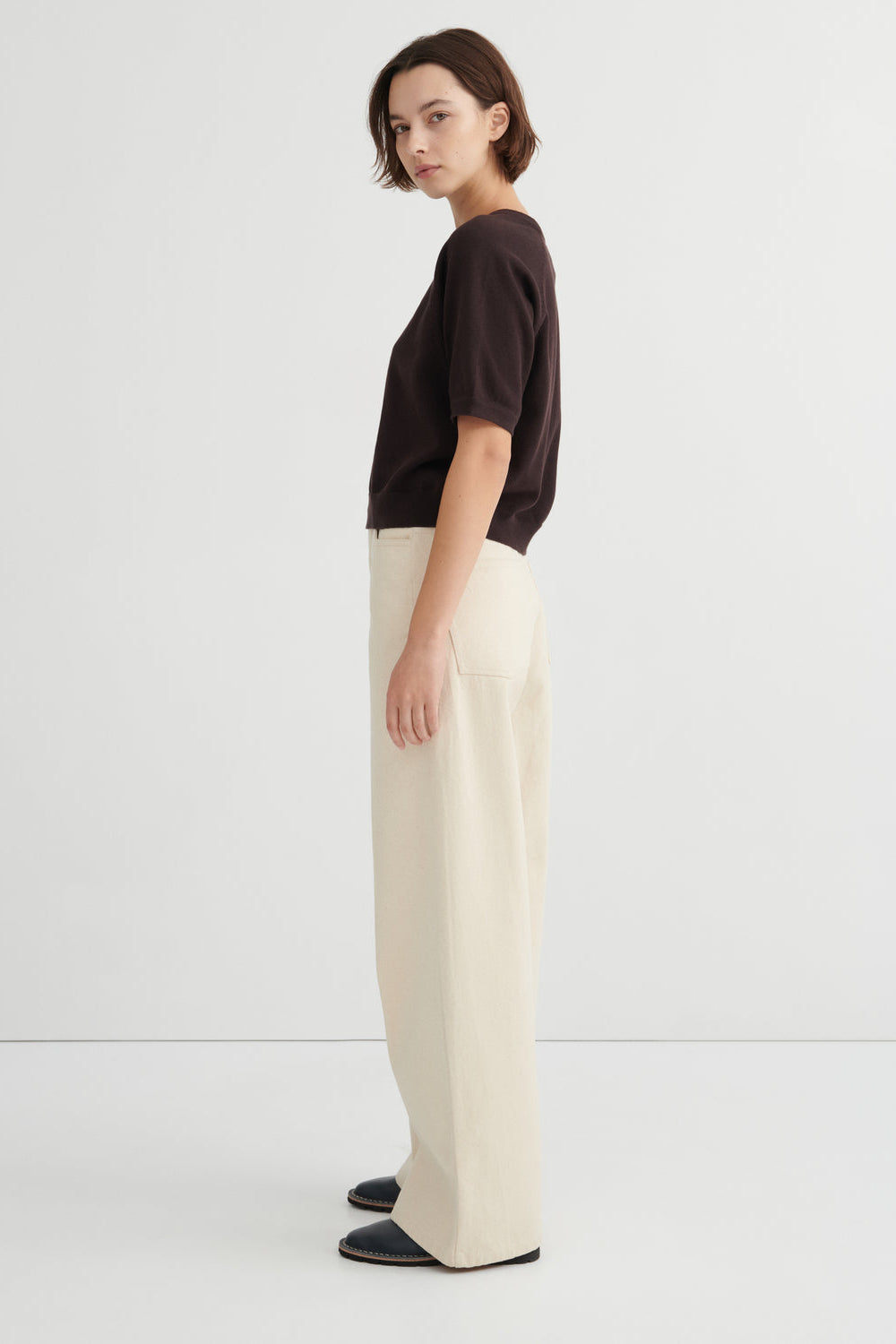Kowtow Shoreline knitted tee in sable brown organic cotton