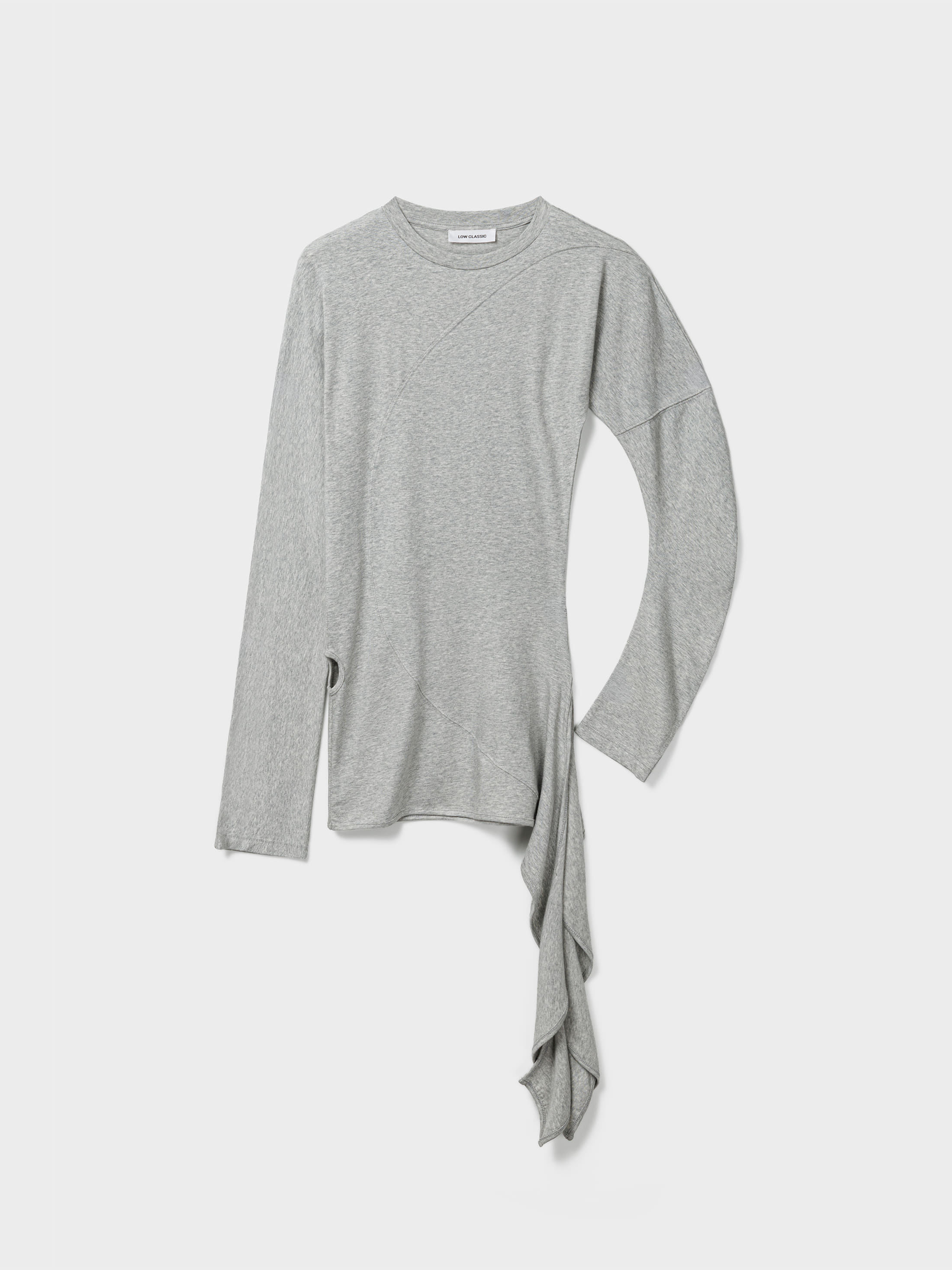 Low Classic Gray Wrap Long-Sleeve T-Shirt, contemporary draped top for a refined minimalist wardrobe at Alas Eius