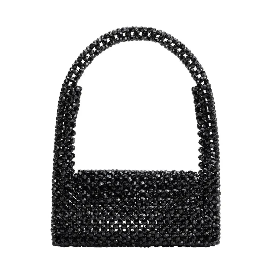 Black Beaded Top Handle Bag