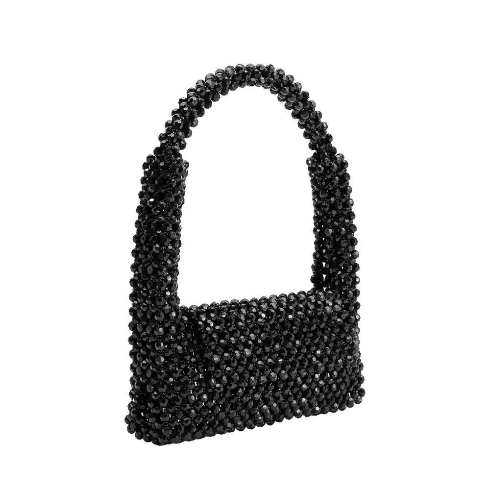Black Beaded Top Handle Bag