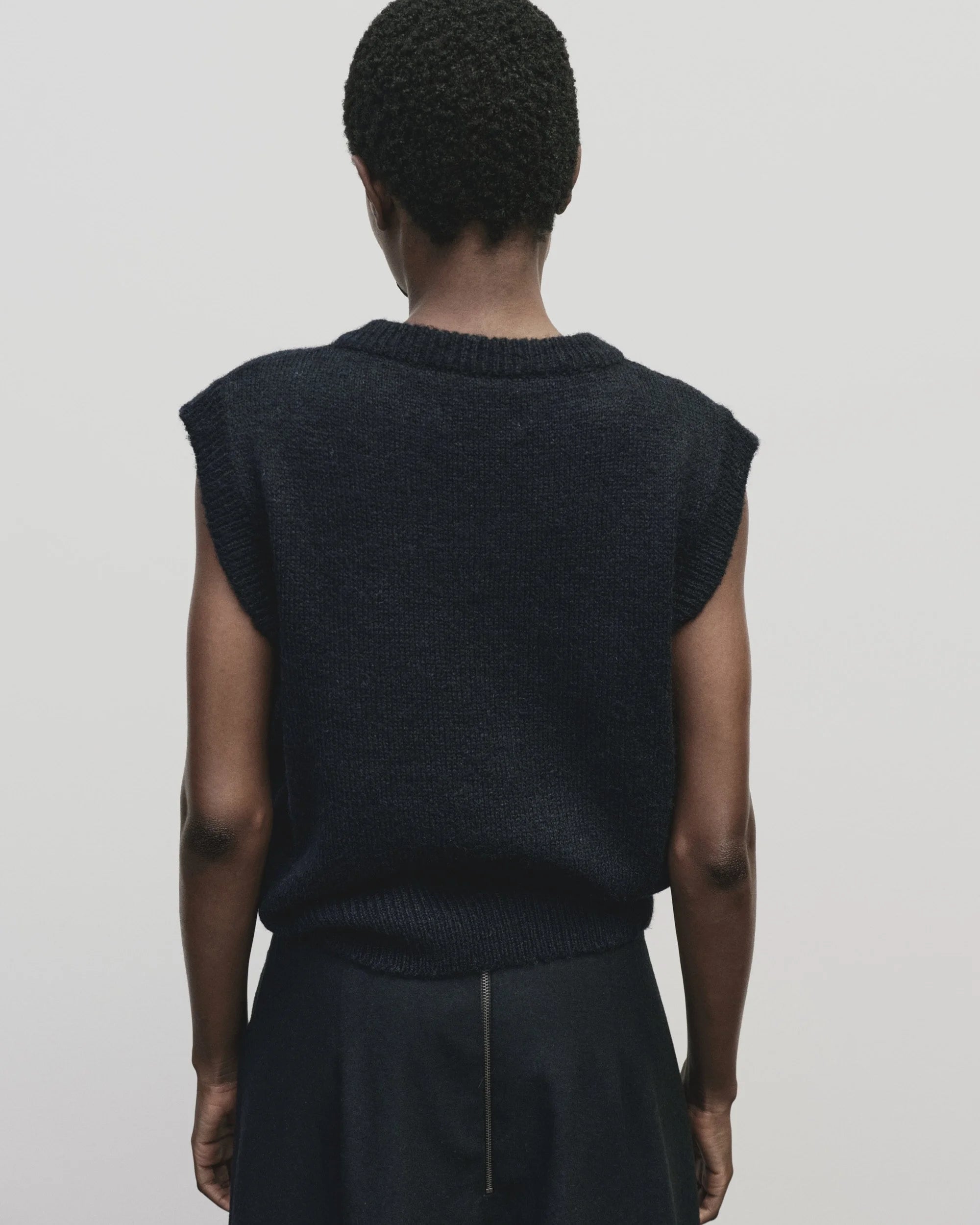 Navy Wool Blend V-Neck Vest