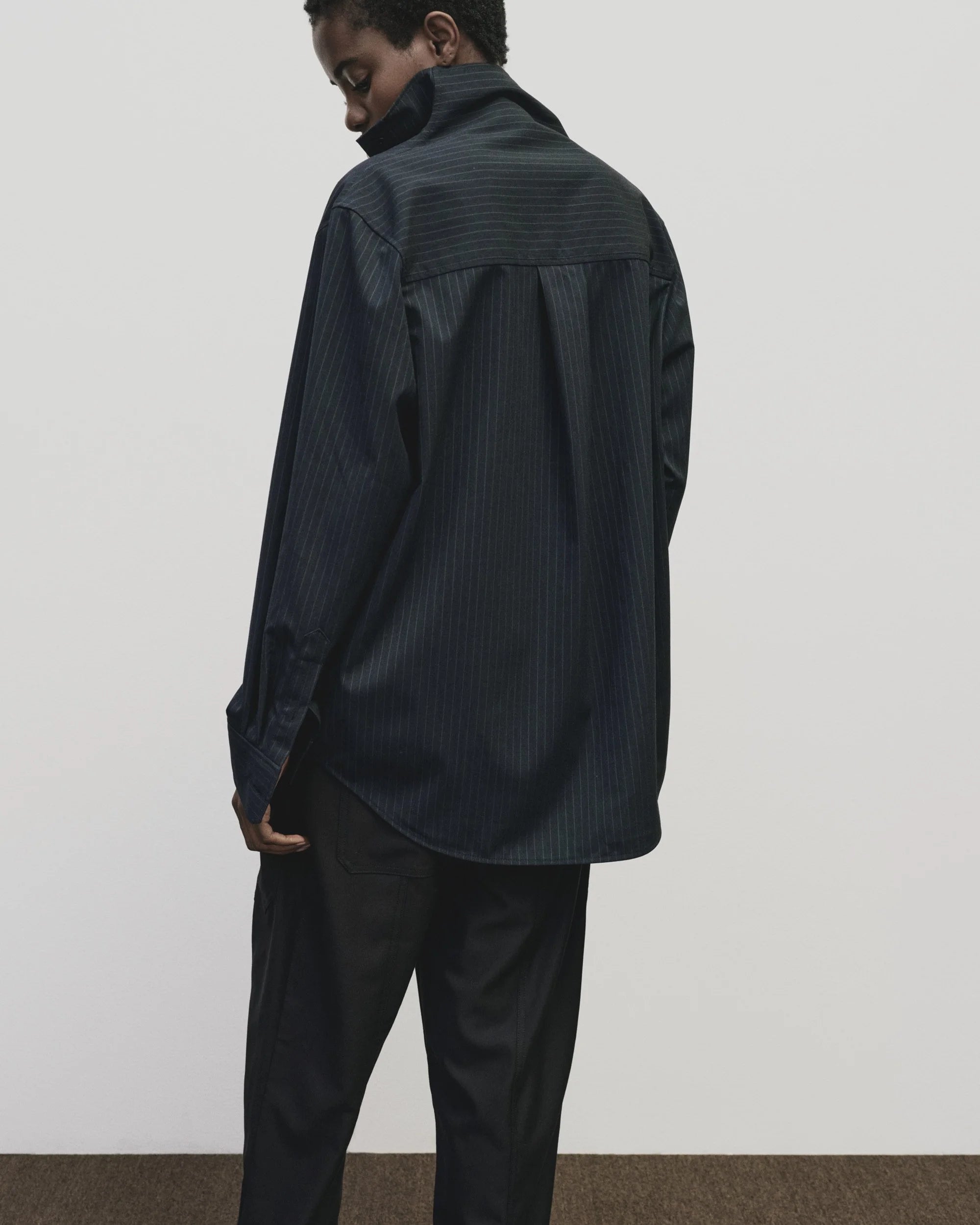 Navy Asymmetric Striped Shirt