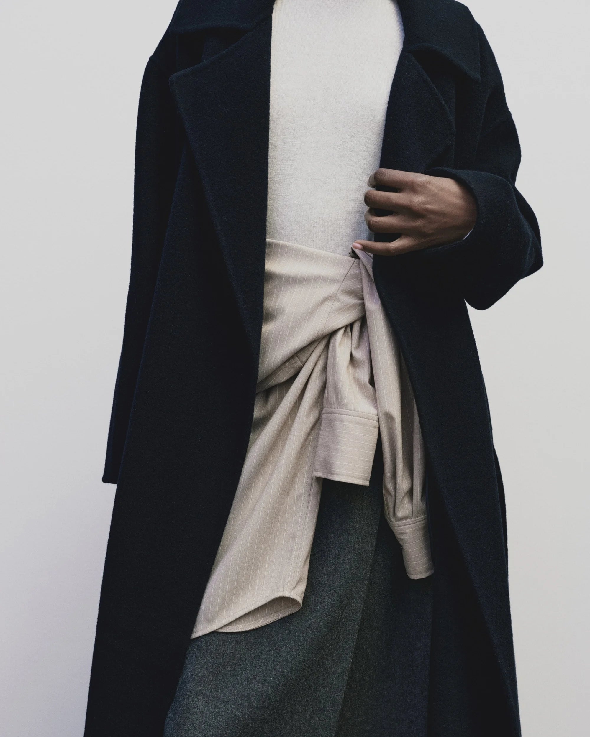 Navy Handmade Belted Wool Coat