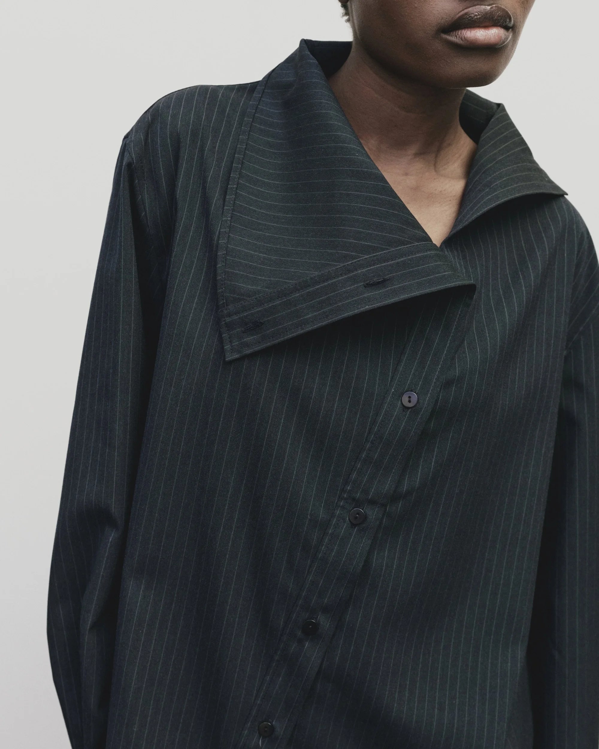 Navy Asymmetric Striped Shirt