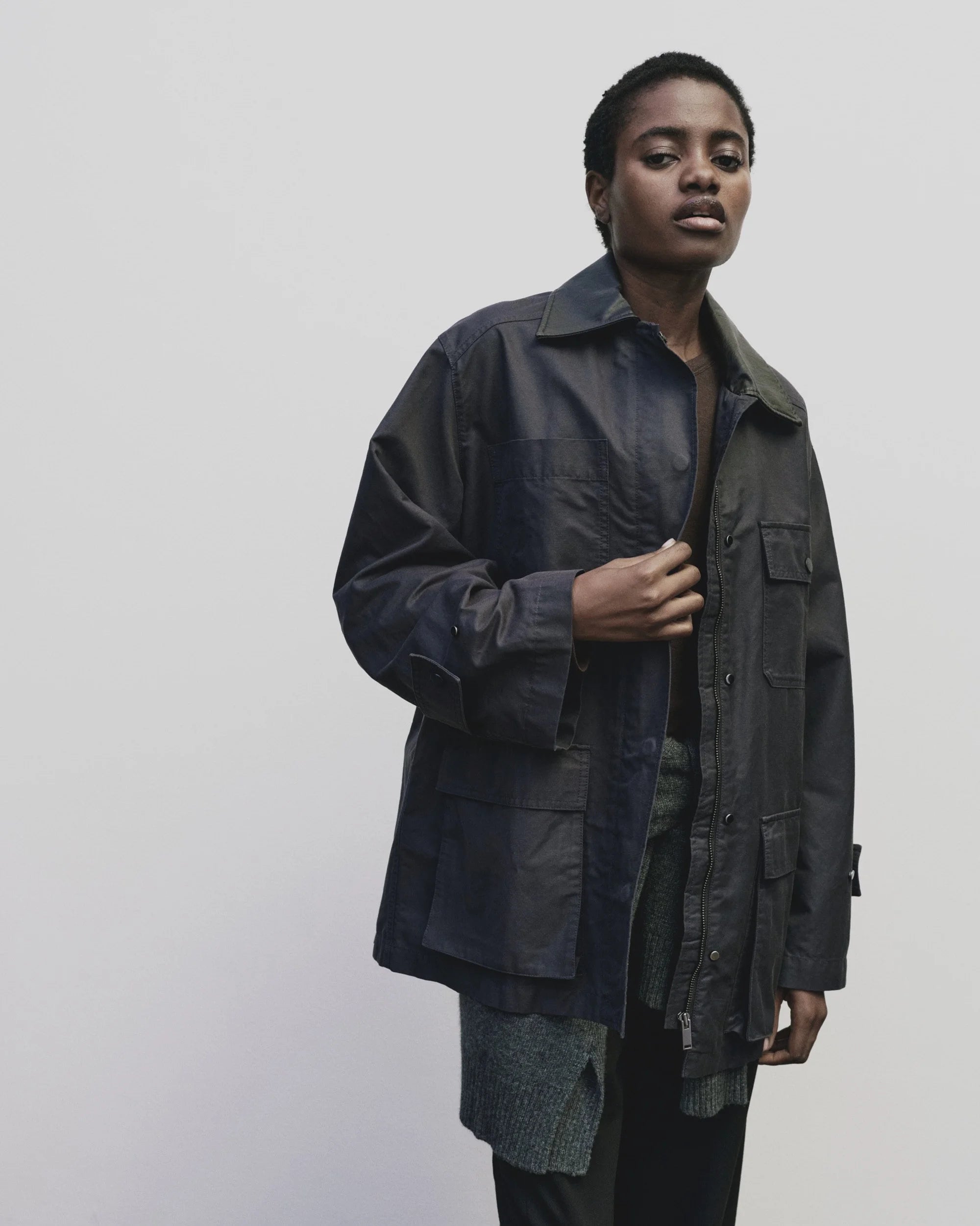 Navy Contrast Collar Work Jacket