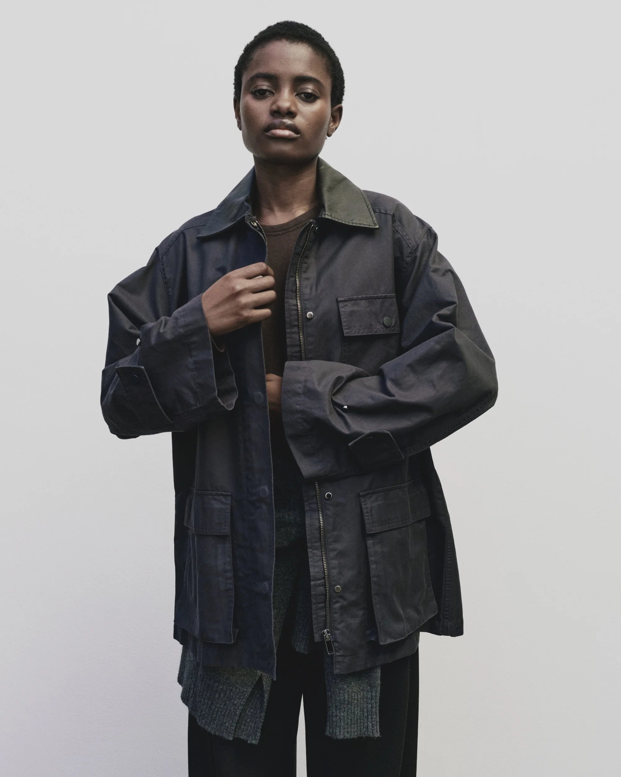 Navy Contrast Collar Work Jacket