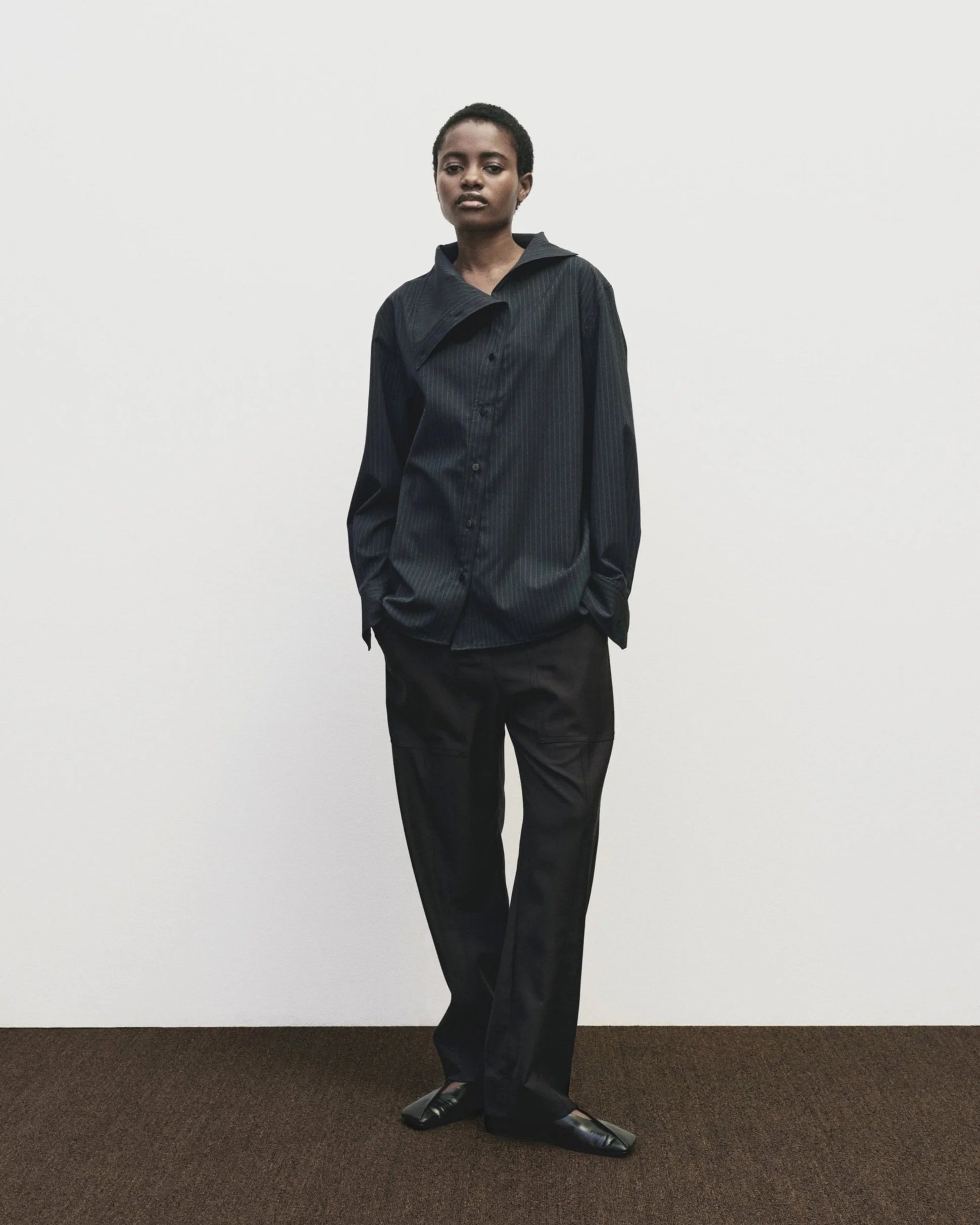 Navy Asymmetric Striped Shirt