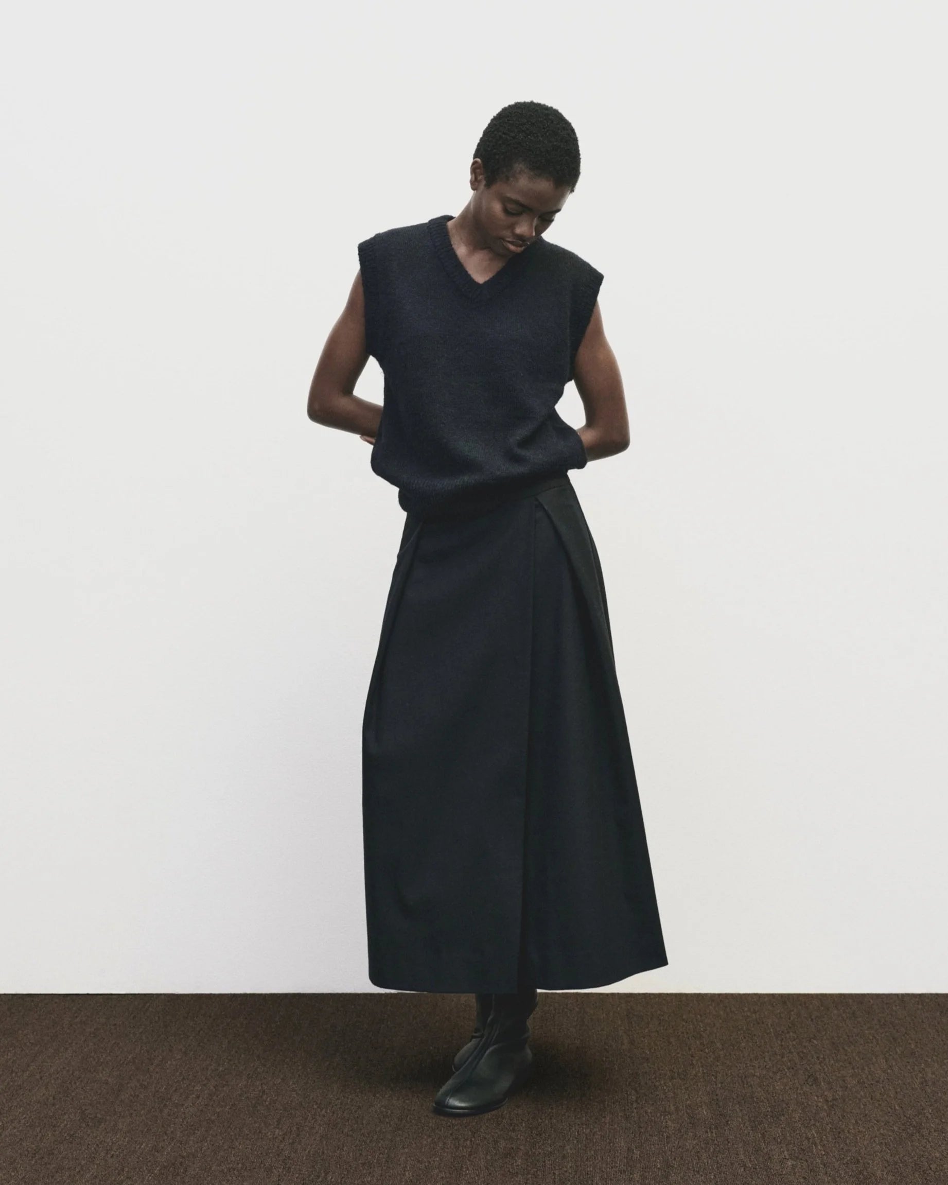 Navy Wool Blend V-Neck Vest