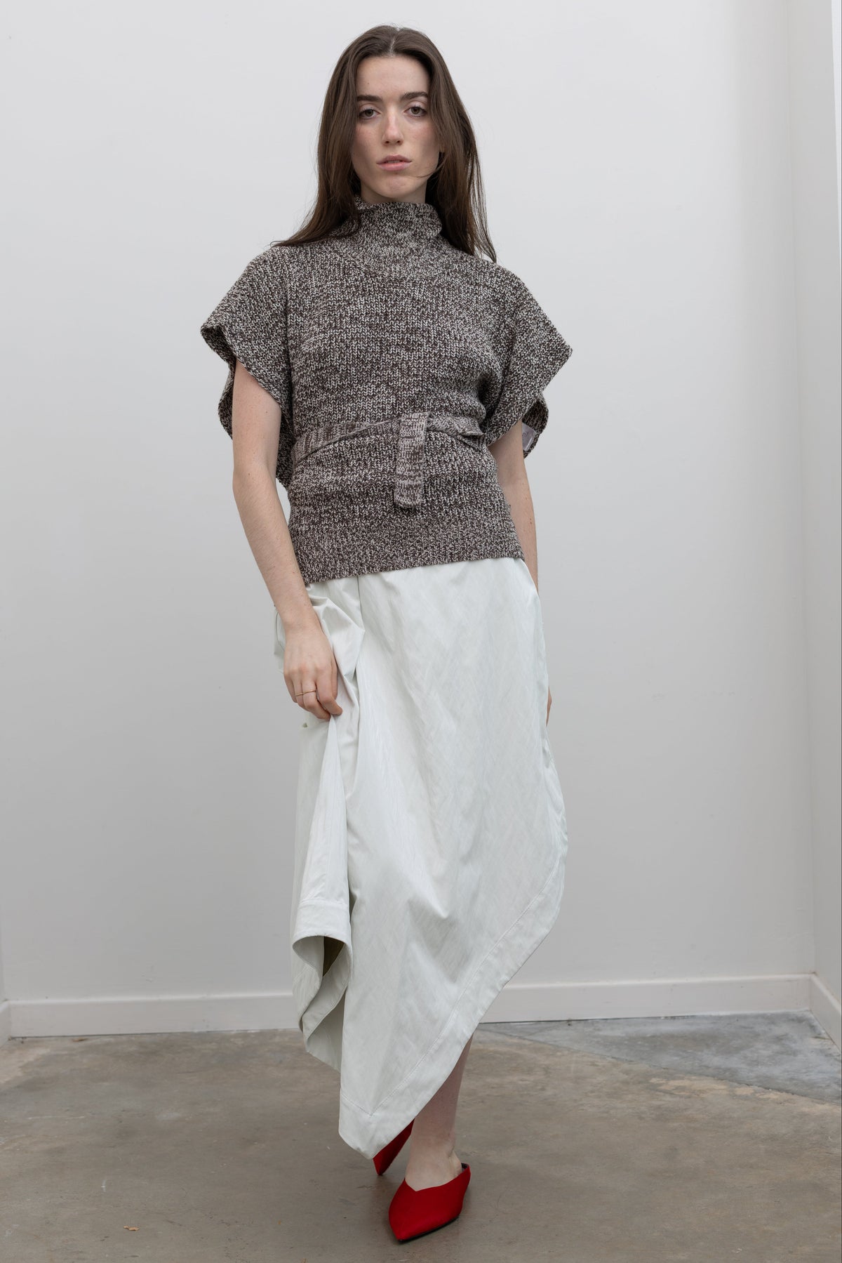 Nomia Optic White Asymmetric Skirt, Clean A Line Silhouette with Front Pleat, at Alas Eius