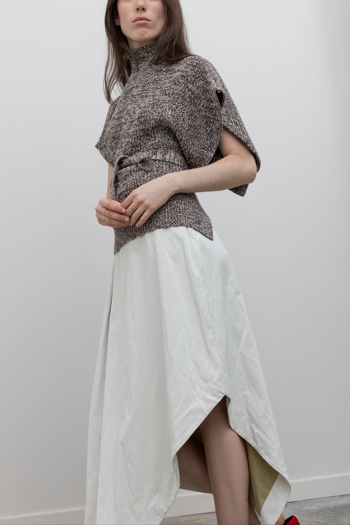 Nomia Optic White Asymmetric A Line Skirt, Modern Minimalist Womenswear, at Alas Eius