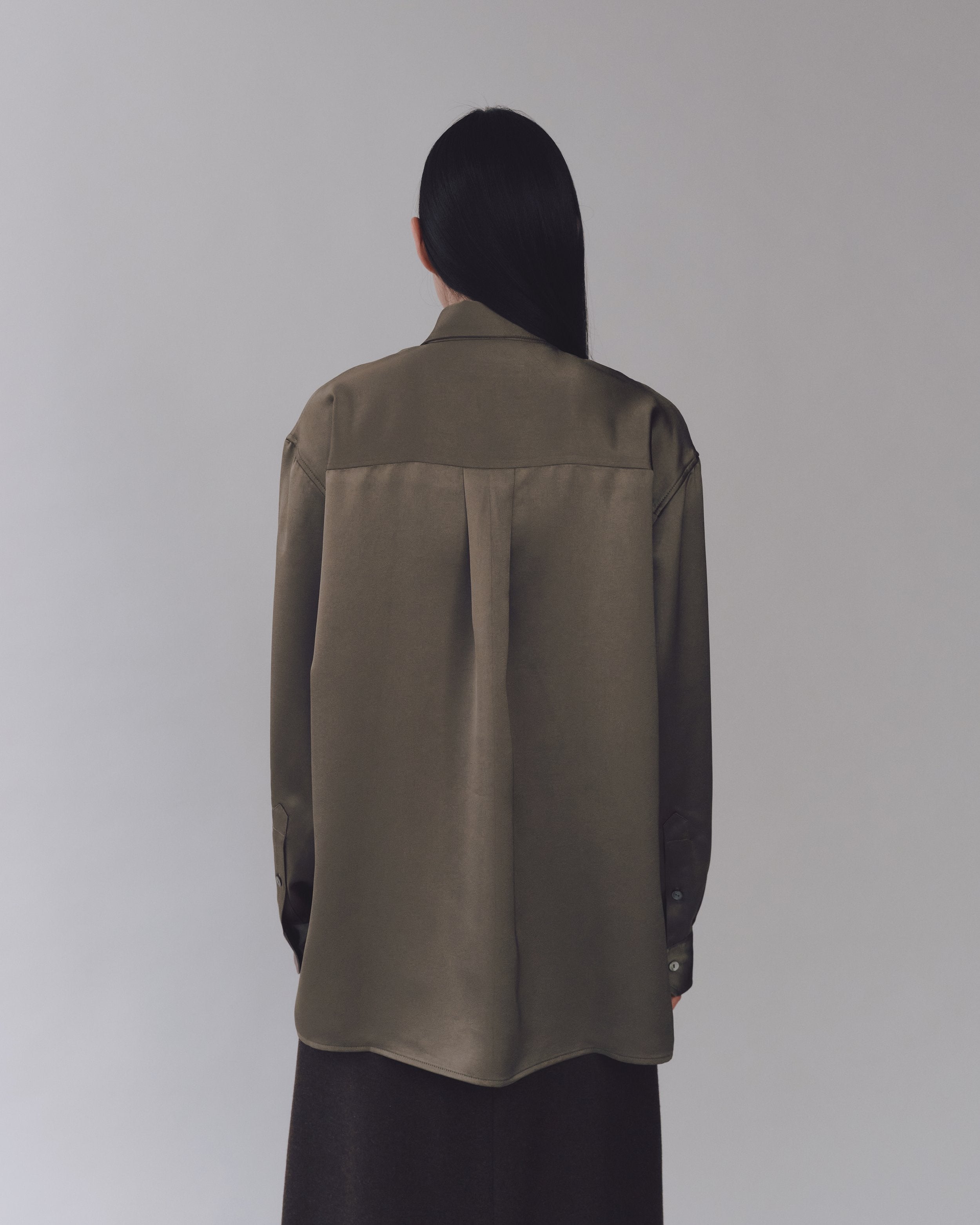 Olive Oversized Satin Shirt