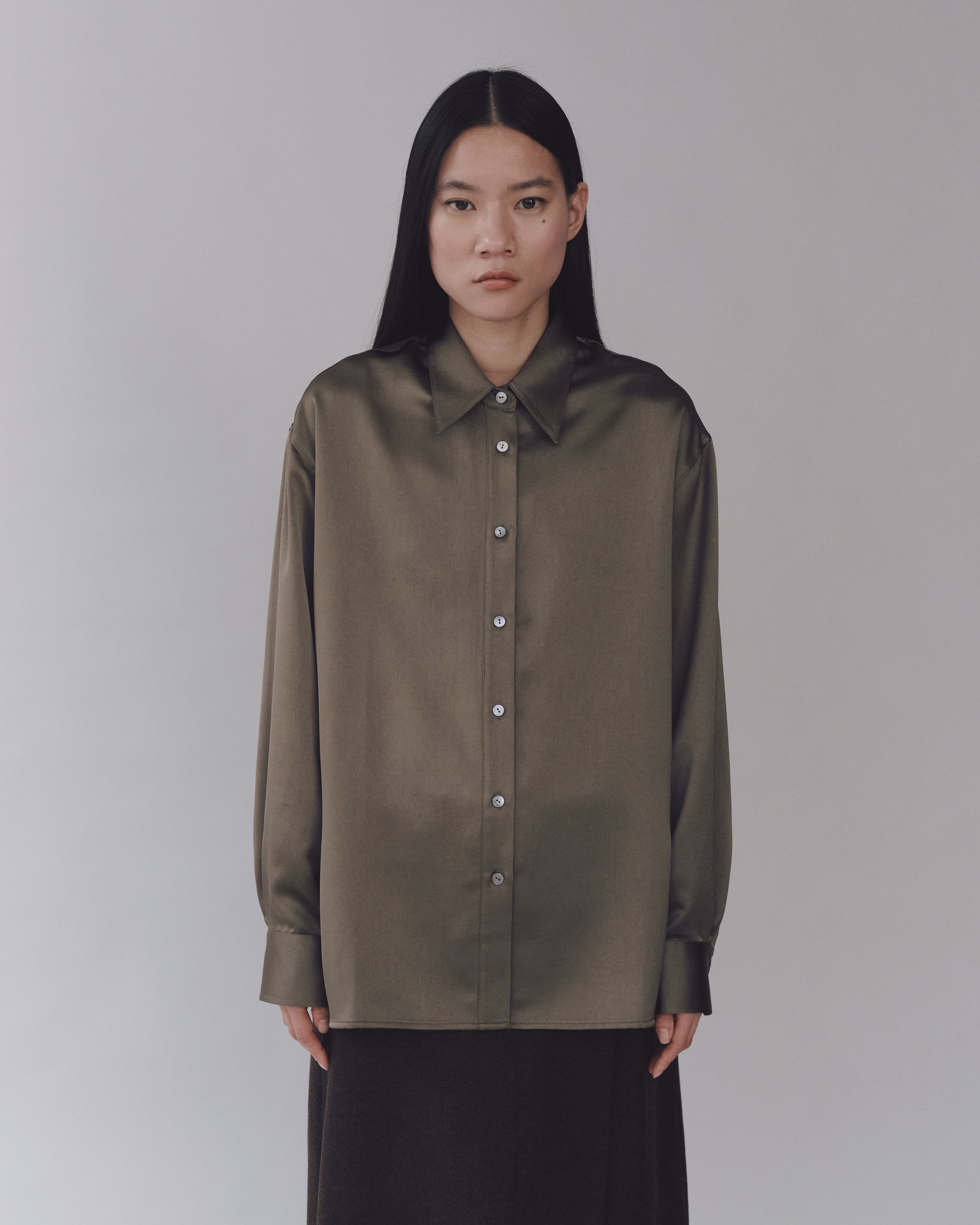 Olive Oversized Satin Shirt