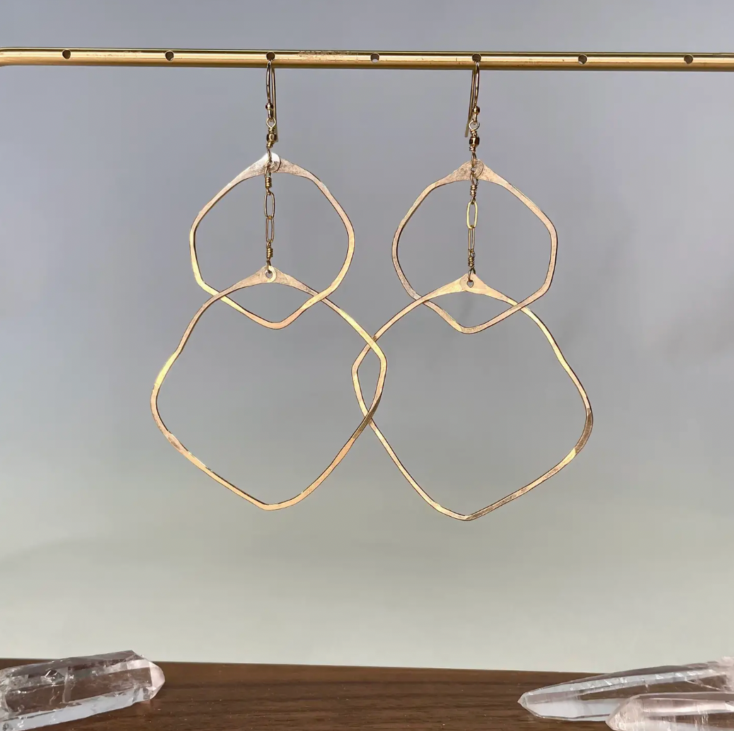 organic hammered gold filled dangle hoops at alas eius