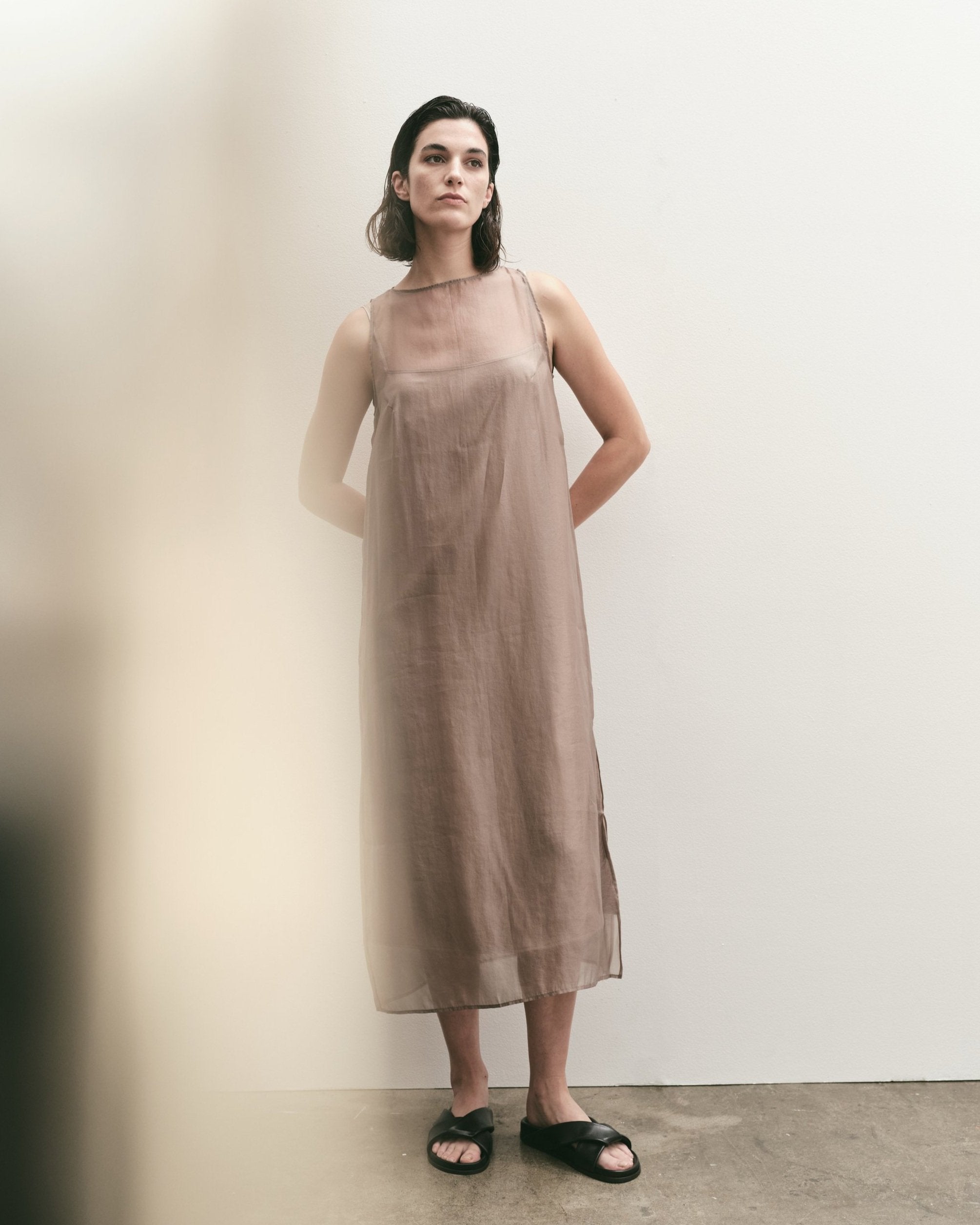 Dark Beige Organza Midi Dress