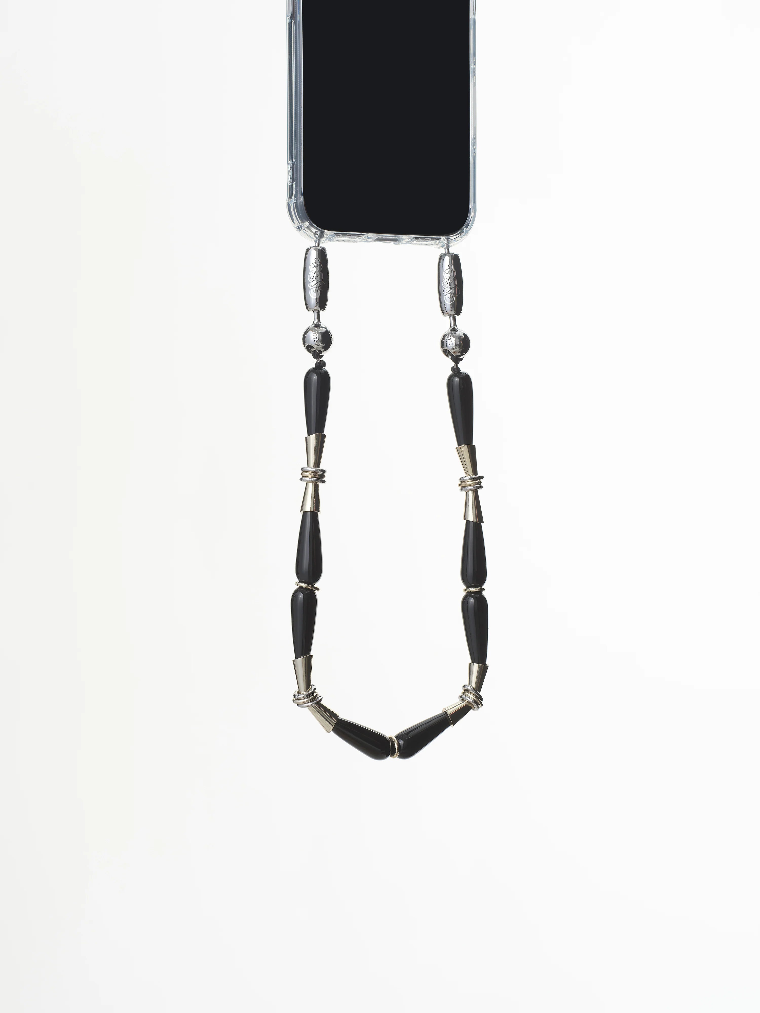 iphone wristlet with black and silver beads