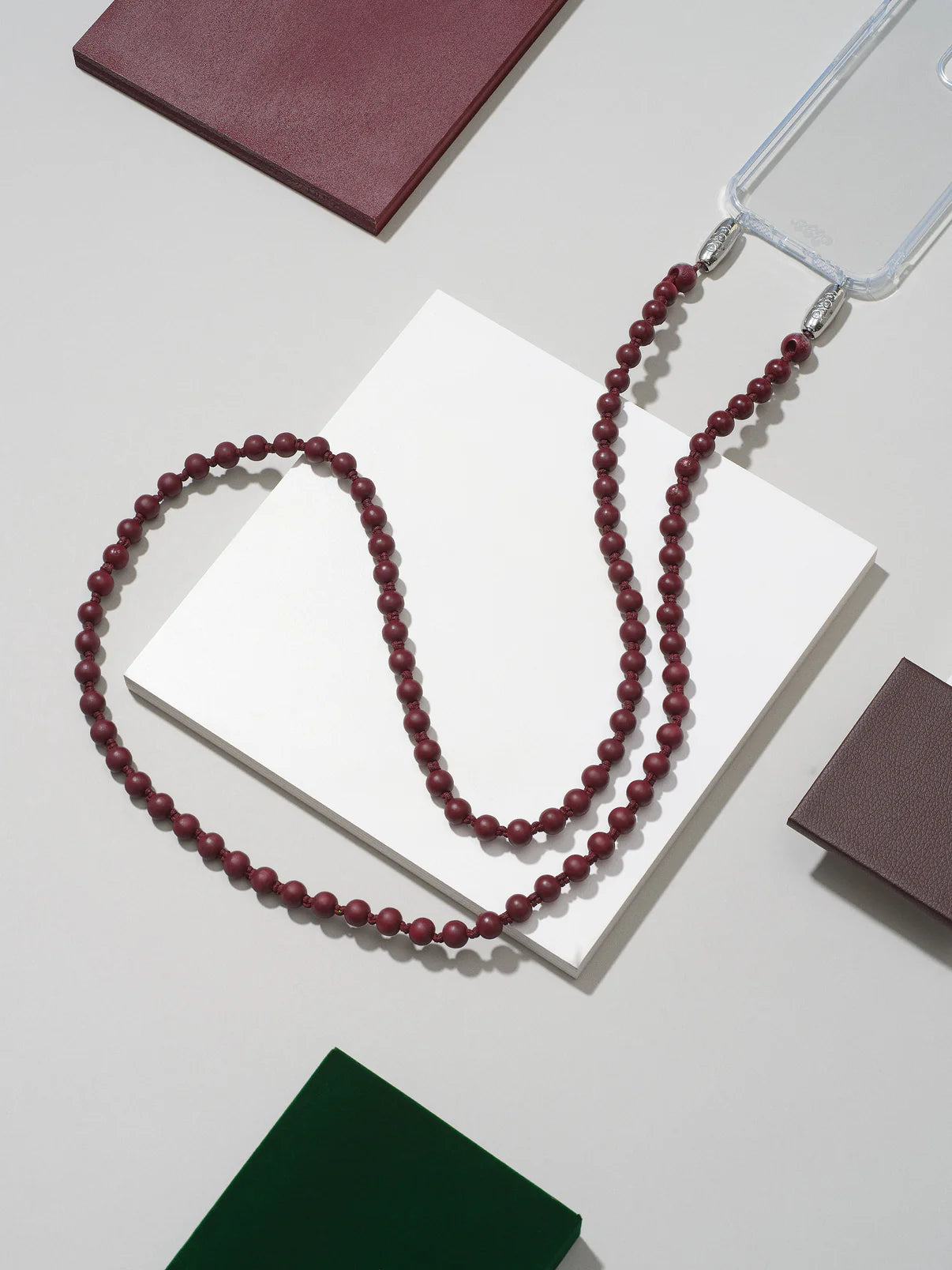 Burgundy Wood Crossbody Phone Chain