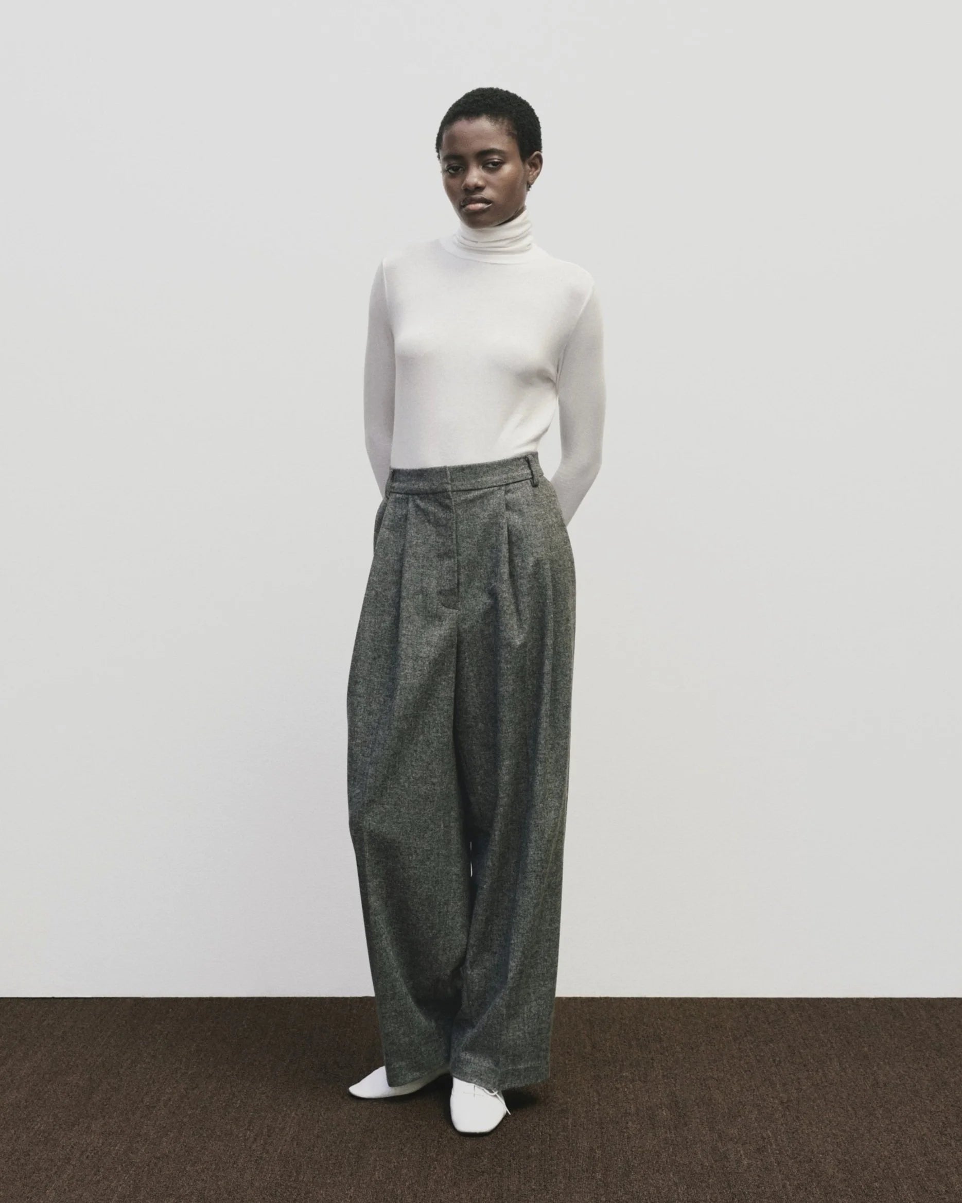 Gray Wool Blend Wide Leg Pants