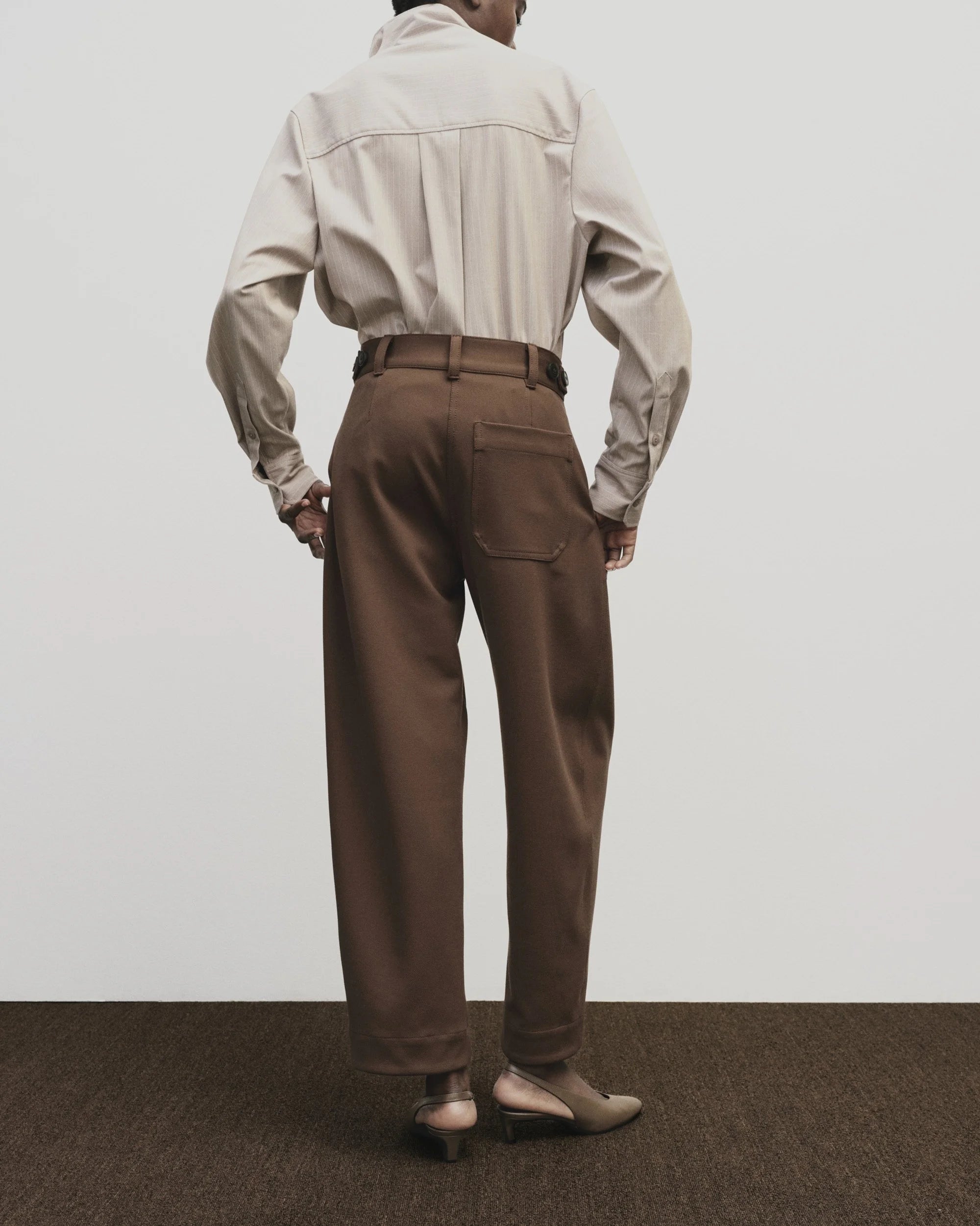 Brown Pleated Barrel Leg Pants