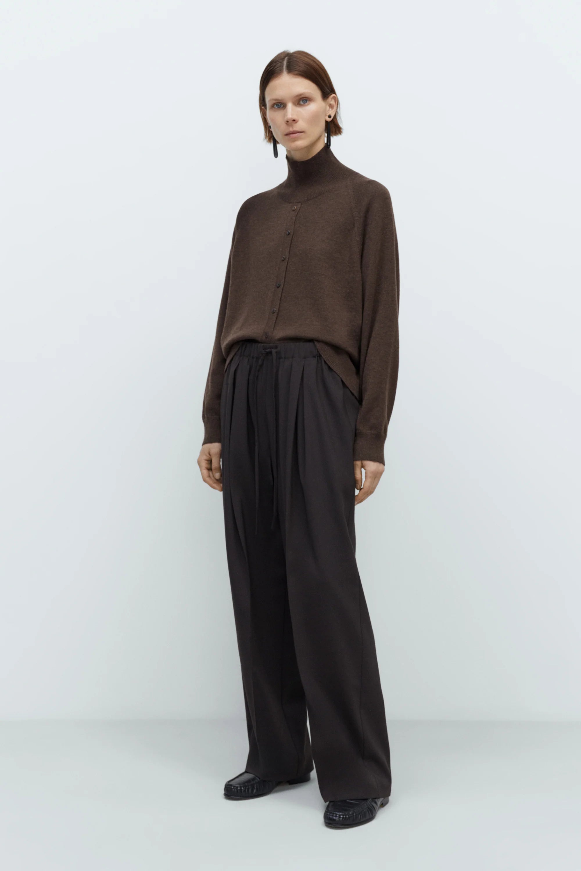 Dark Brown Pleated Relaxed Pants
