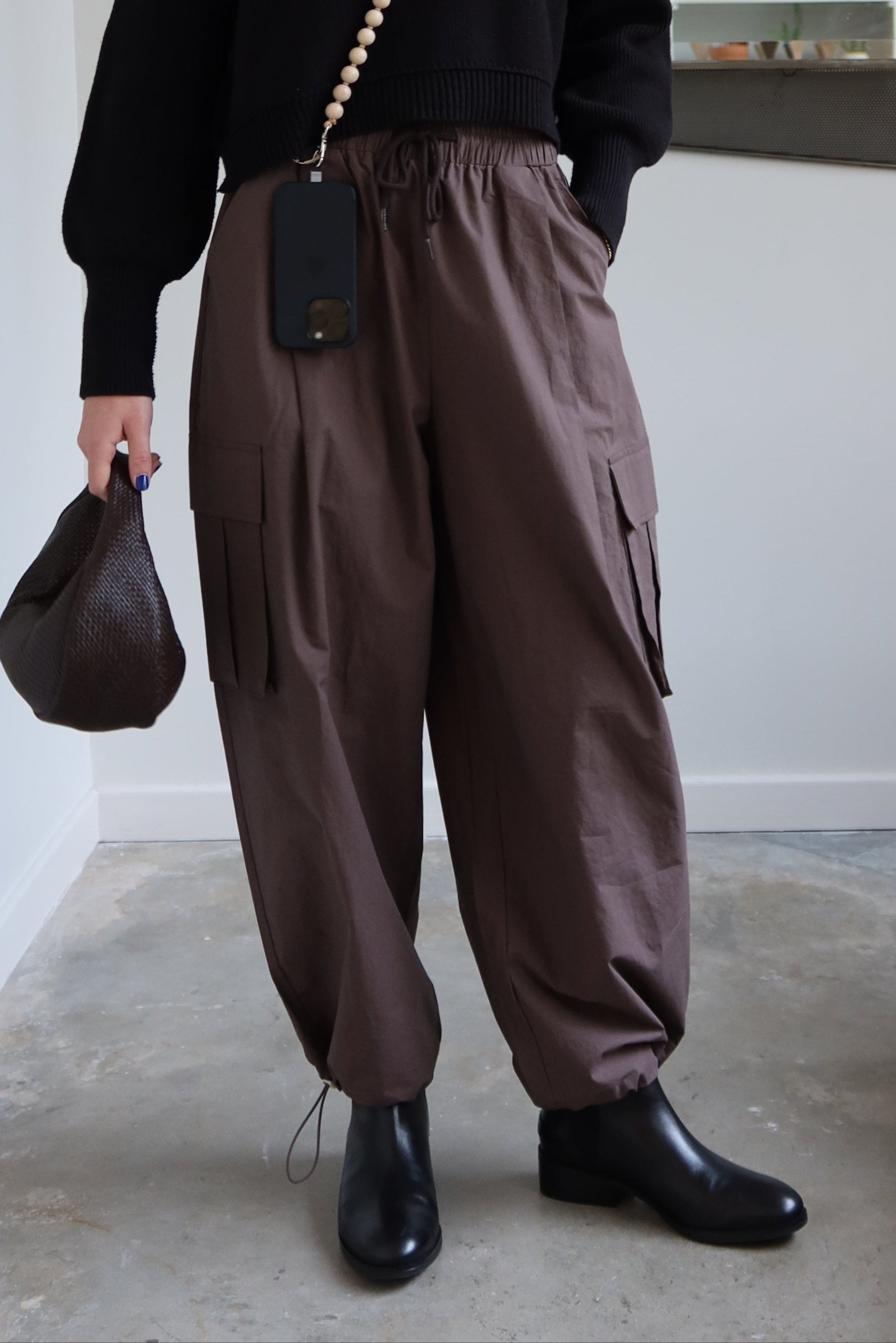 Brown Wide Leg Cargo Pants